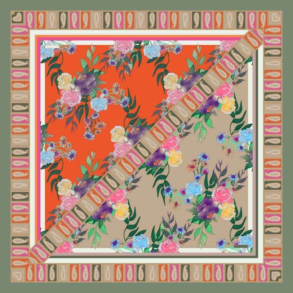 Seidenschal St. Tropez Orange Paisley Patchwork