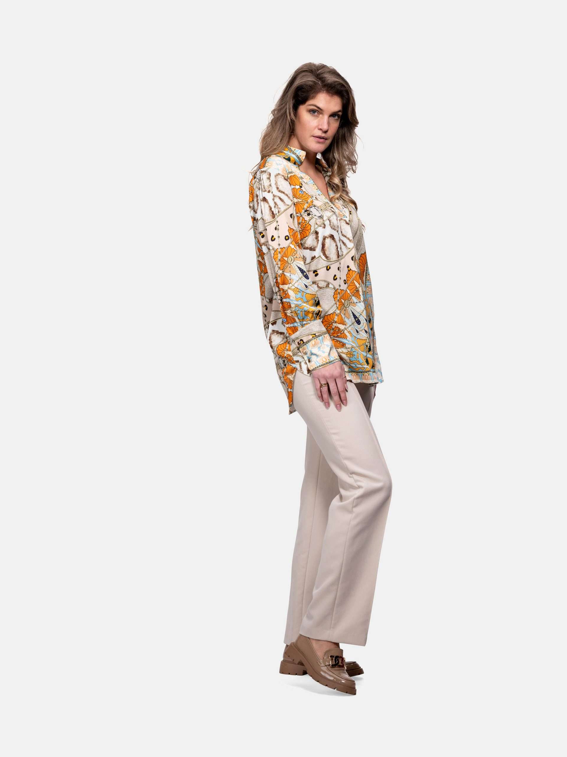 MUCHO GUSTO® Bluse Aachen Orange Paisley und Schlangendruck.