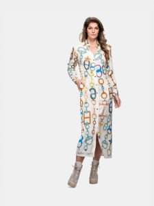 MUCHO GUSTO® Jurk Francis Bay Off-White met Kettingprint.