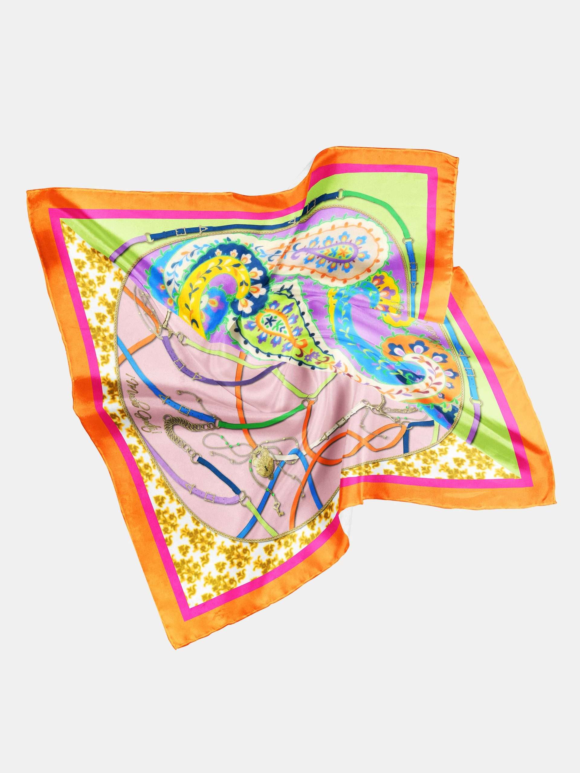 MUCHO GUSTO® Silk Scarf Burano Multicolor Paisley with Belts Patchwork.