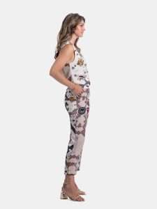 MUCHO GUSTO® Pants Moon with Beige Snake Print and Artistic Printed Patches.