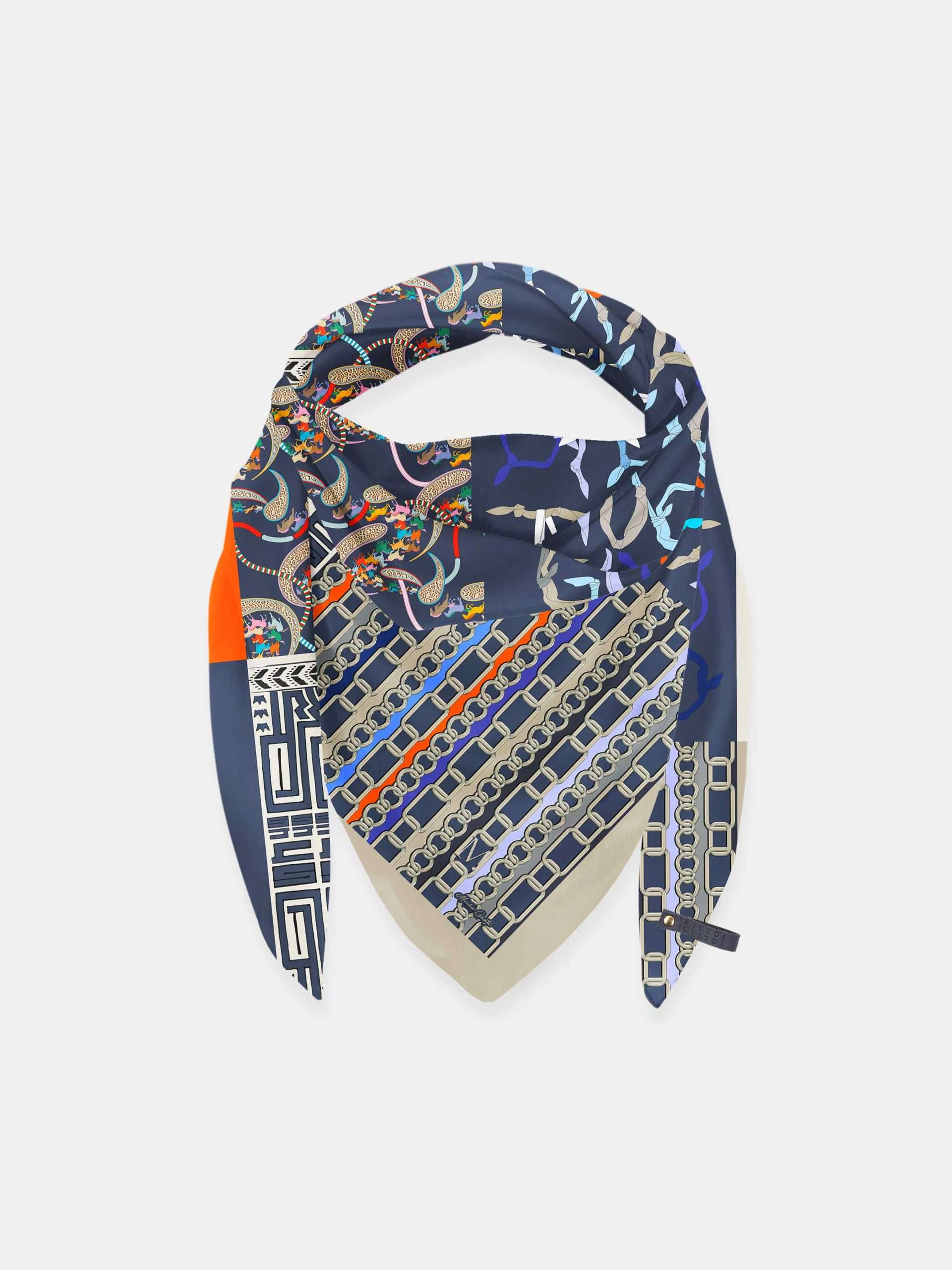 MUCHO GUSTO® Zijden Sjaal St. Tropez Kleurrijk Patchwork met Kettingen en Gespen