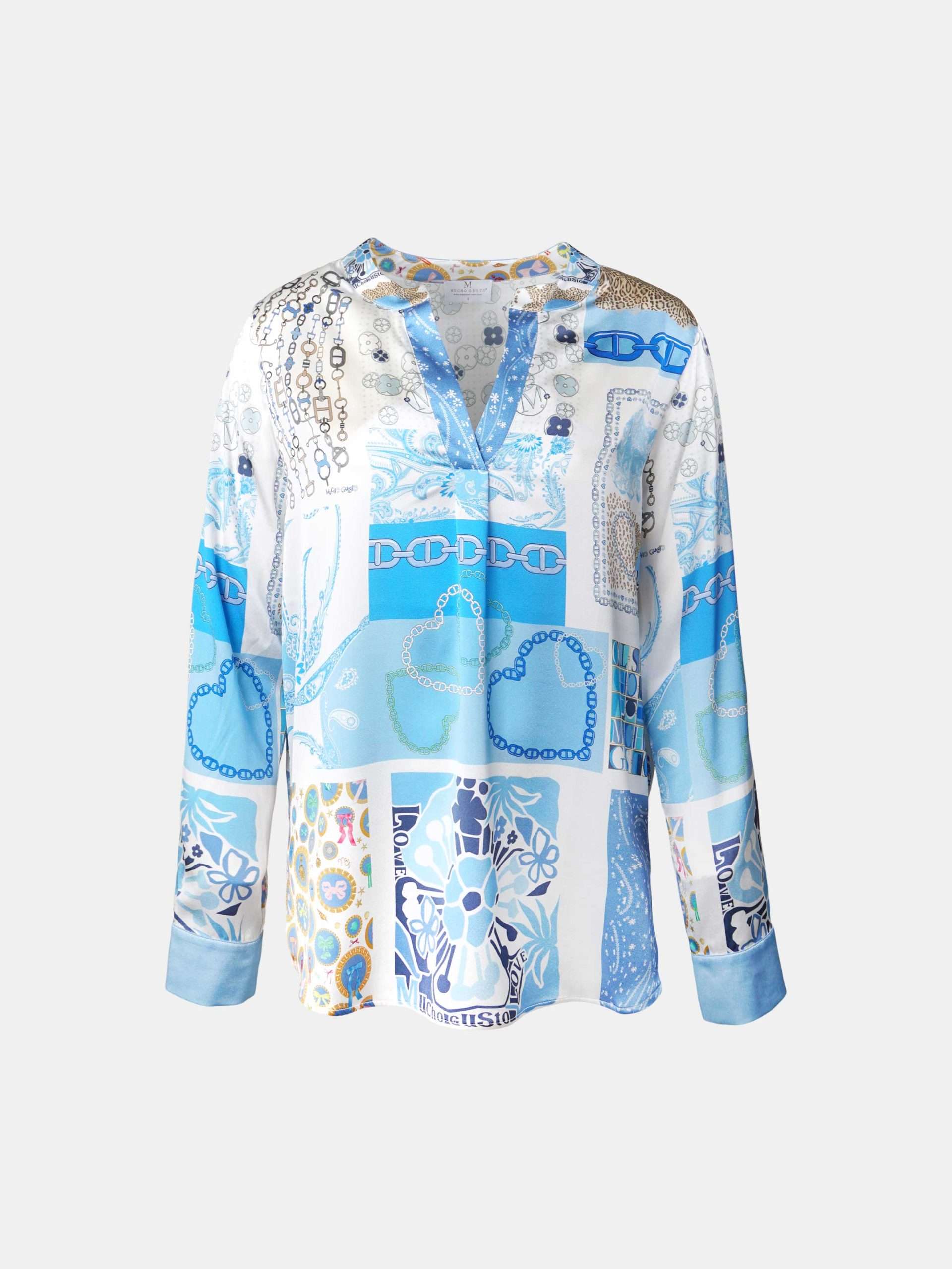 MUCHO GUSTO® Bluse Grazie Blau Herz Eleganz