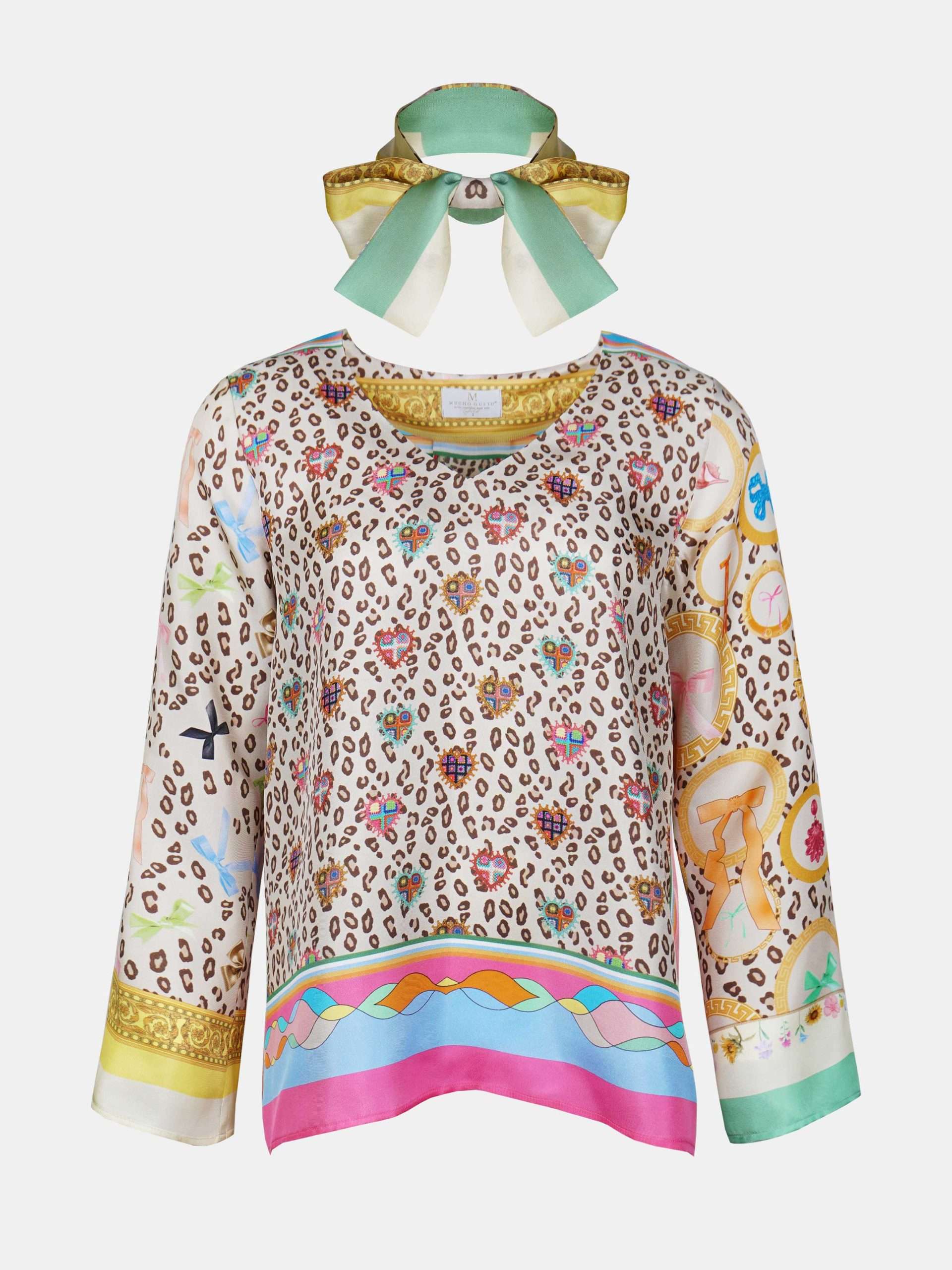 MUCHO GUSTO® Blouse Roma Leopard Baroque With Free Scarf