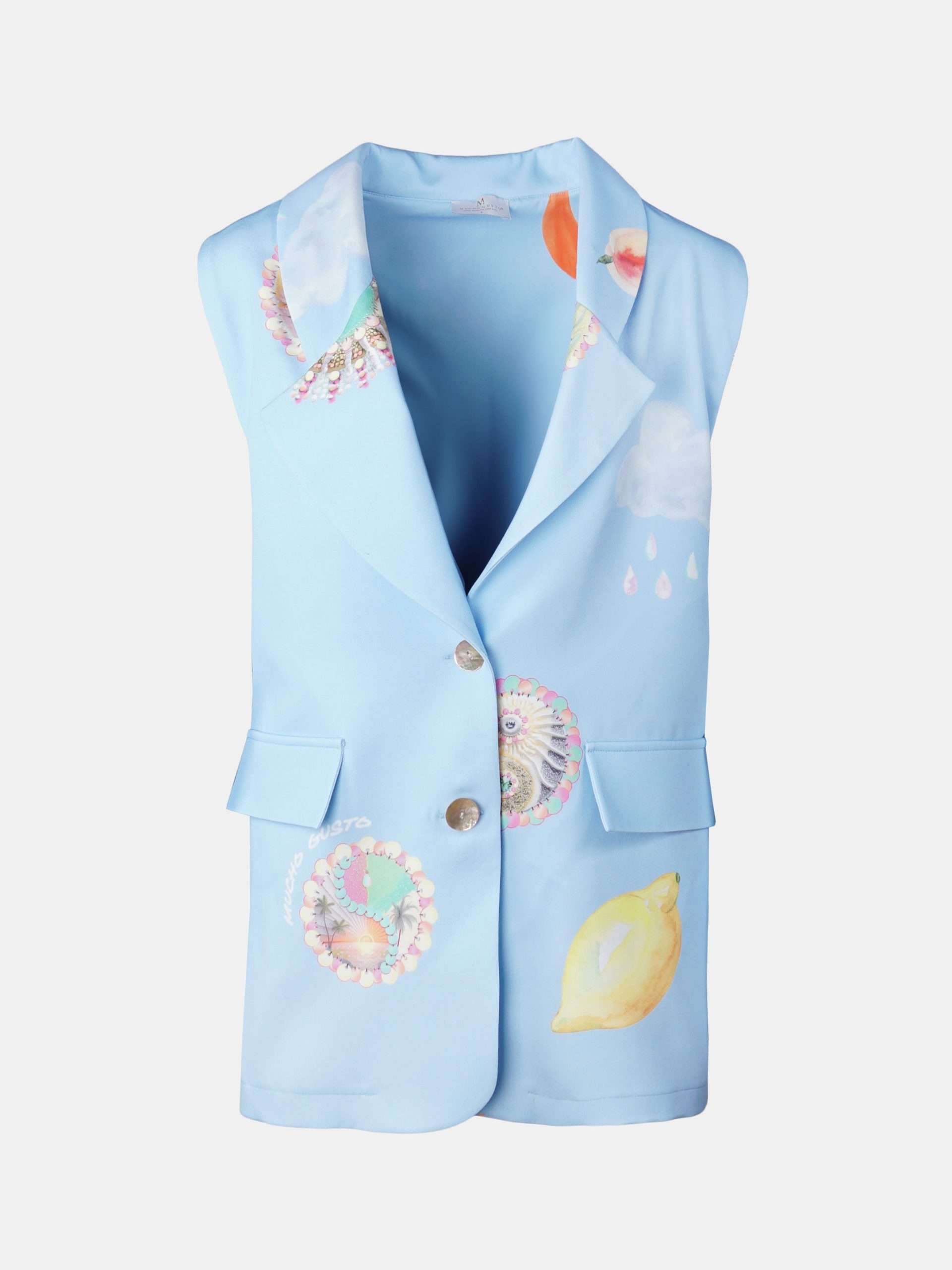 MUCHO GUSTO® Gilet Zanè Lichtblauw Klimaat Patchwork