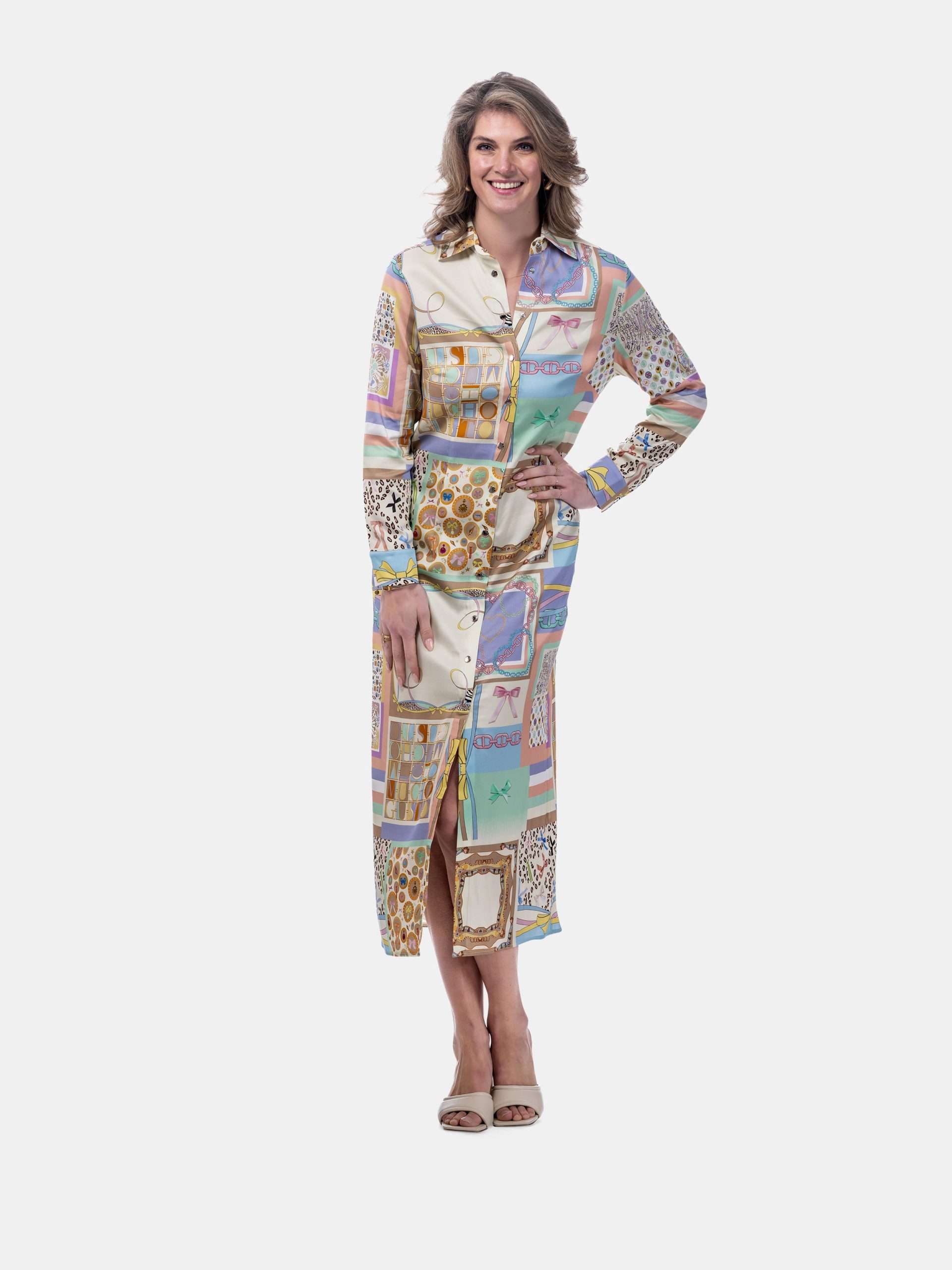 MUCHO GUSTO® Dress Francis Bay Green Blue Multipatchwork