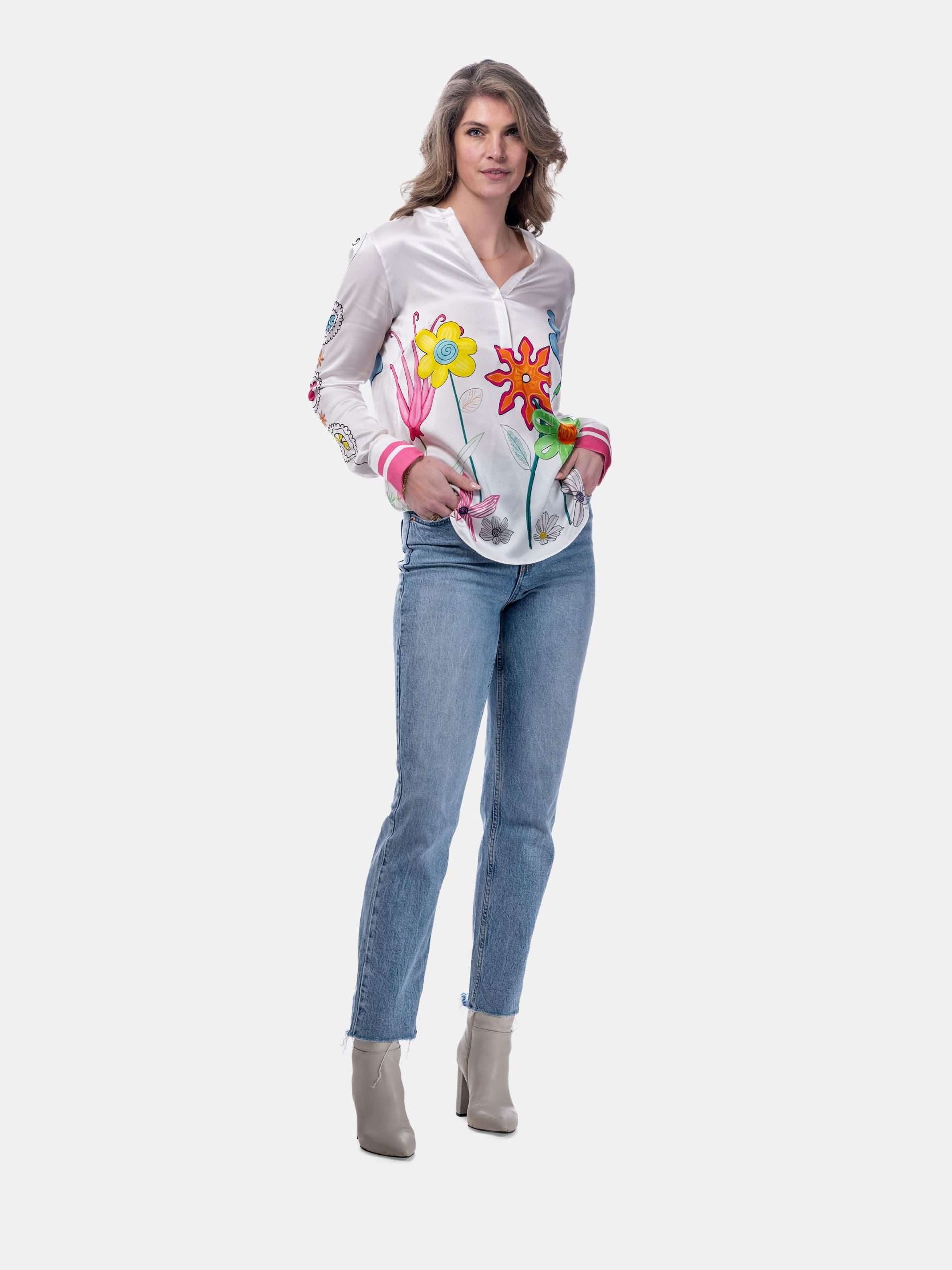 MUCHO GUSTO® Blouse Monza Drawn Flower Elegance