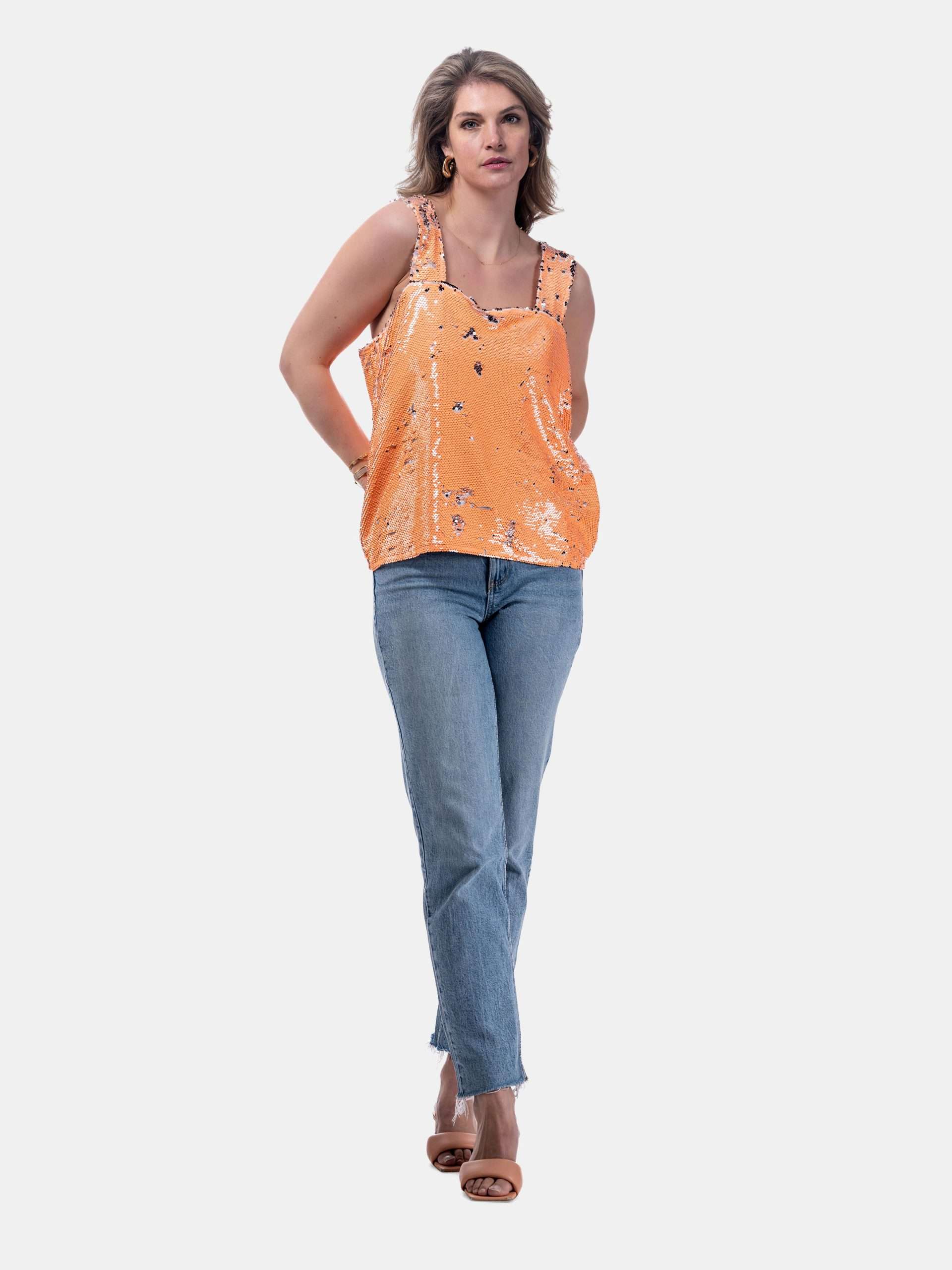 MUCHO GUSTO® Sequin Top Orange Silver