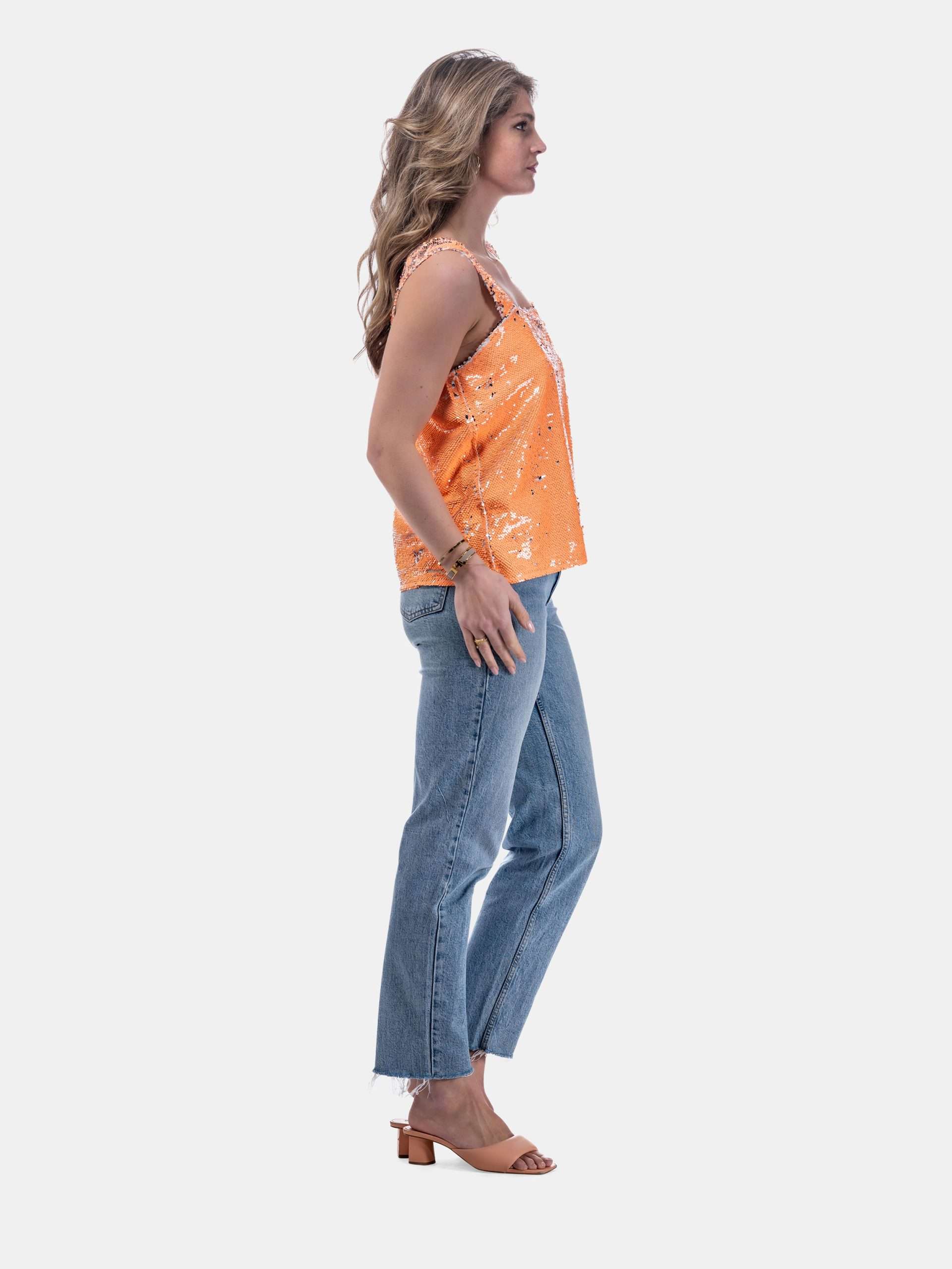 MUCHO GUSTO® Sequin Top Orange Silver