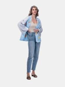 MUCHO GUSTO® Blazer Zanè Light Blue Lemon Climate Print