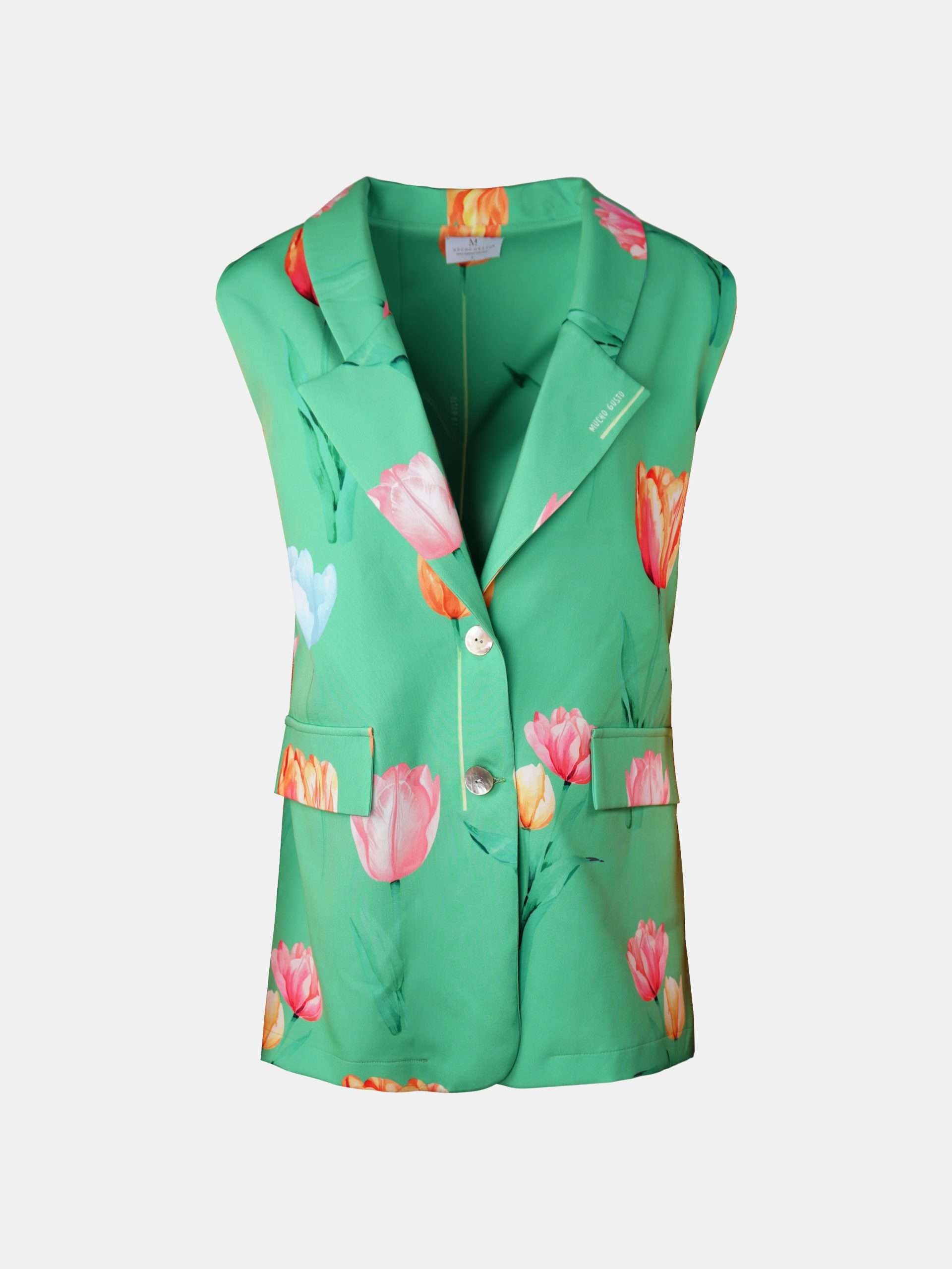 MUCHO GUSTO® Gilet Zanè Groen Tulpenprint