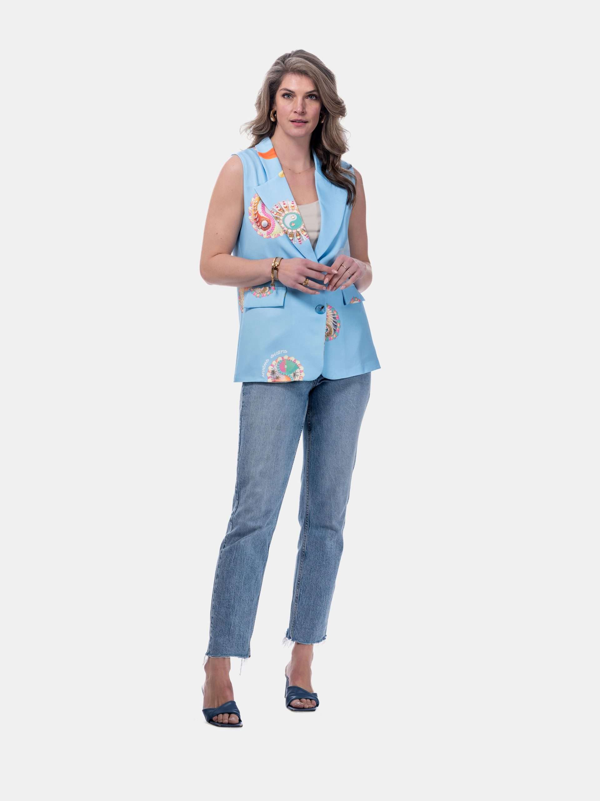 MUCHO GUSTO® Gilet Zanè Light Blue Climate Patchwork