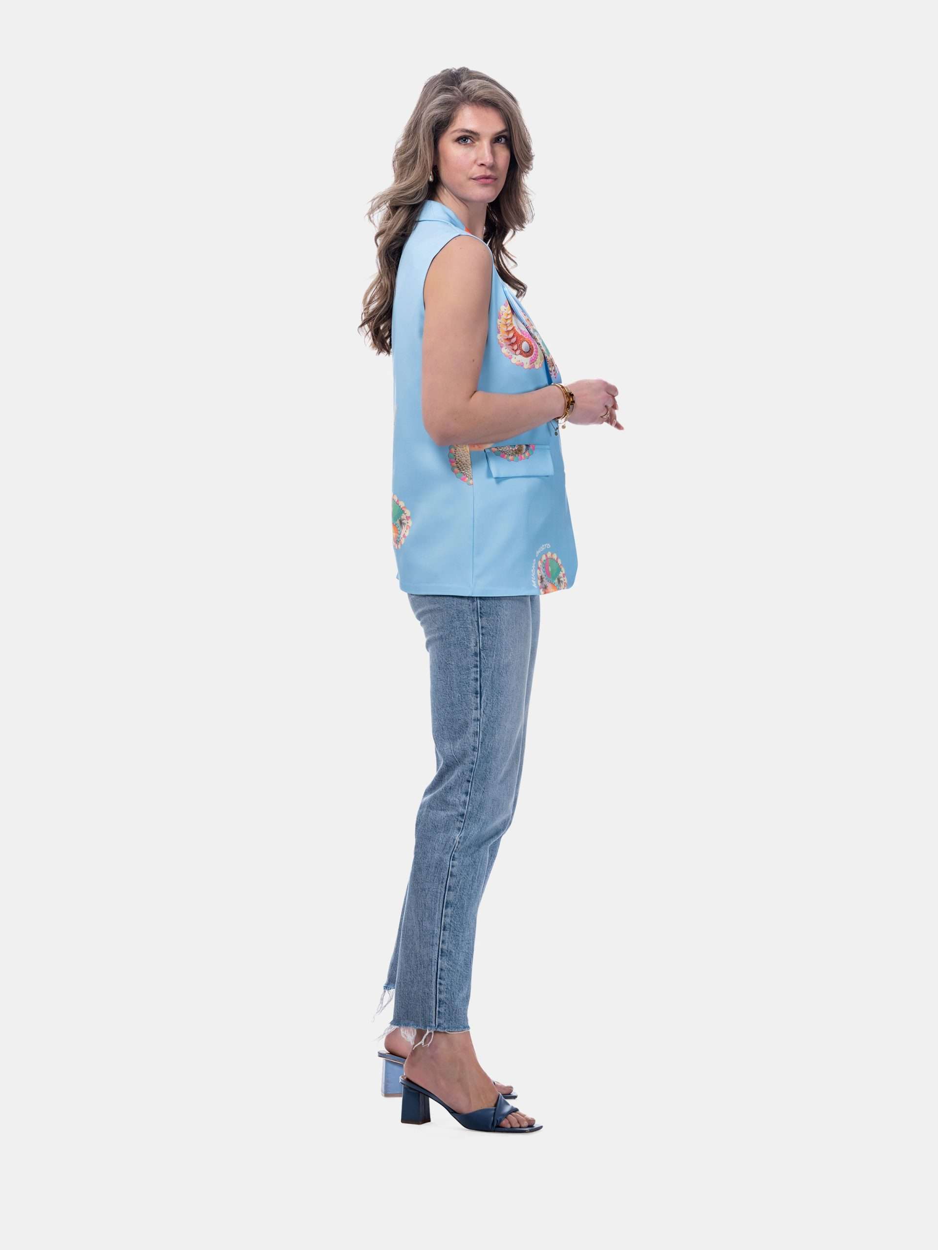 MUCHO GUSTO® Gilet Zanè Light Blue Climate Patchwork