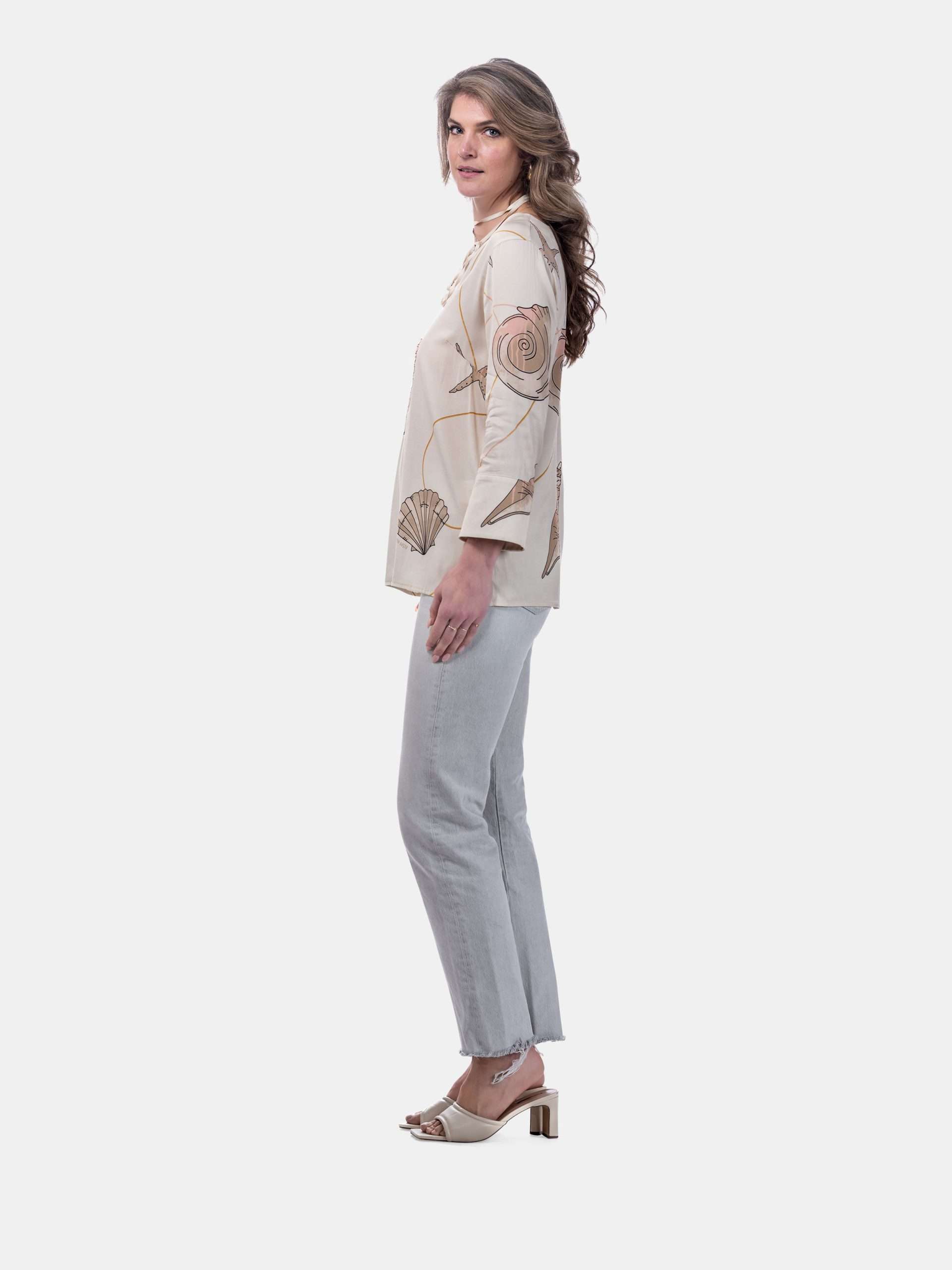 MUCHO GUSTO® Blouse Livorno Chain Heart Blue Elegance
