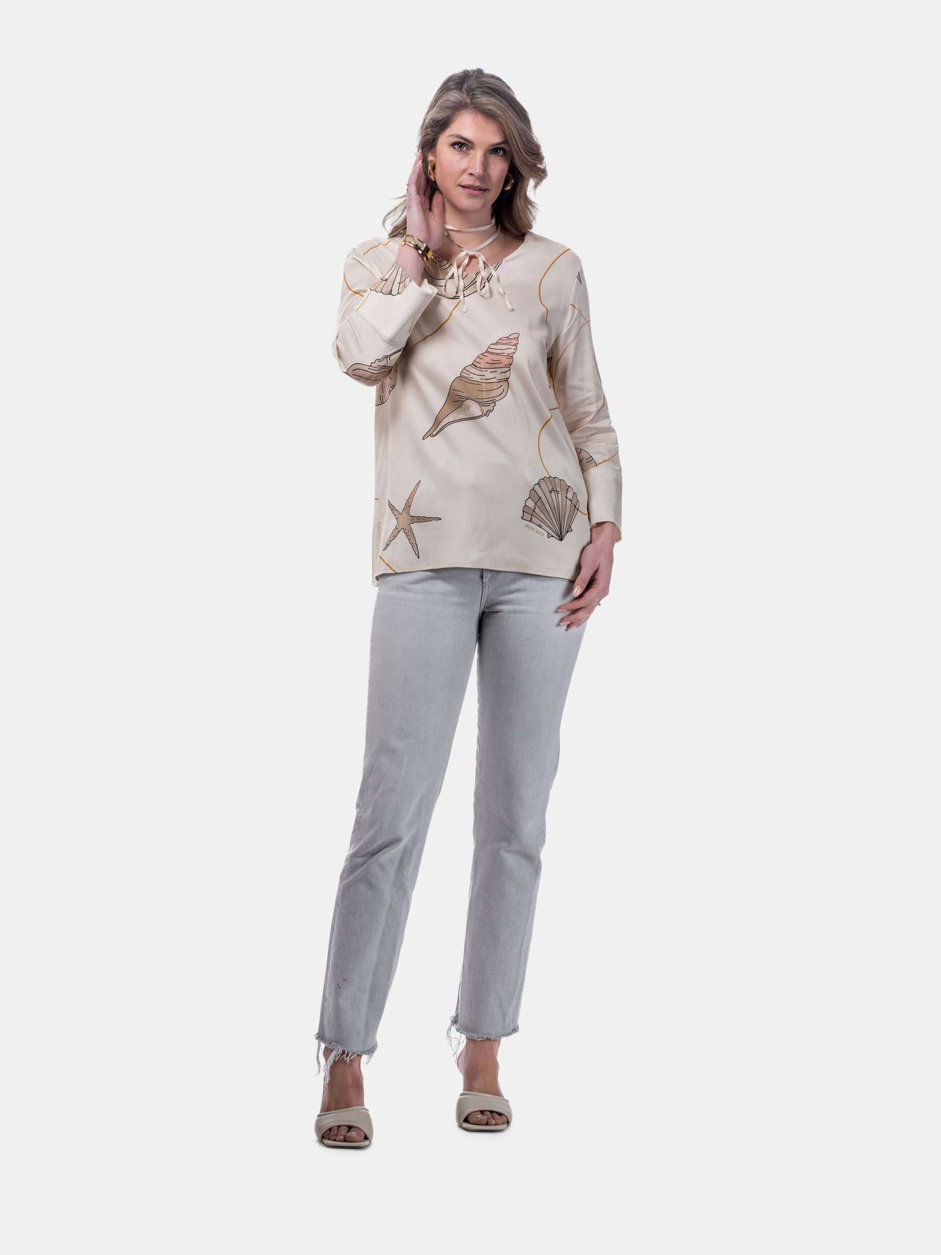 MUCHO GUSTO® Blouse Livorno Chain Heart Blue Elegance