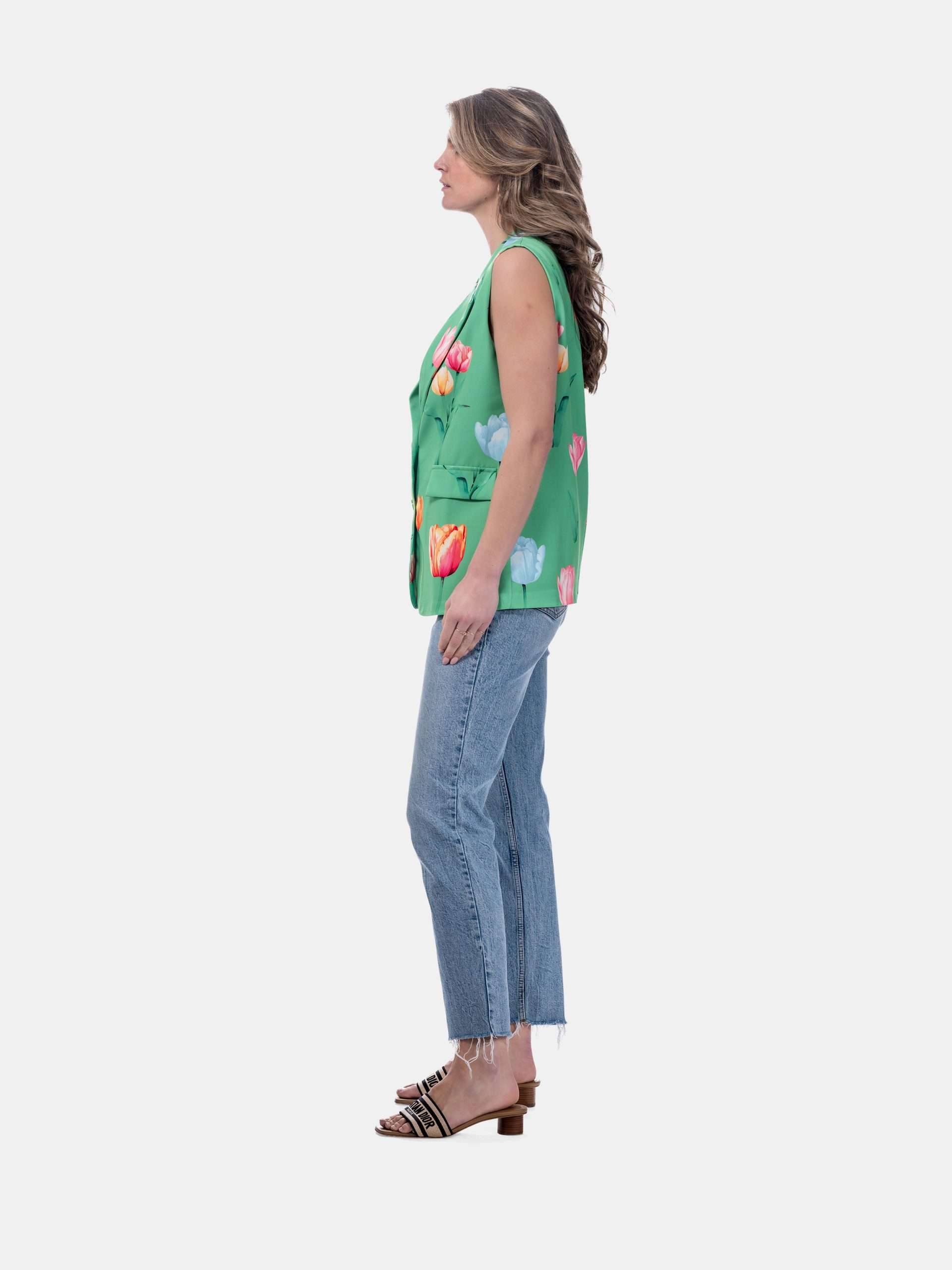 MUCHO GUSTO® Gilet Zanè Green Tulip Print