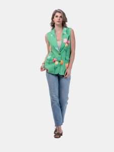 MUCHO GUSTO® Gilet Zanè Green Tulip Print