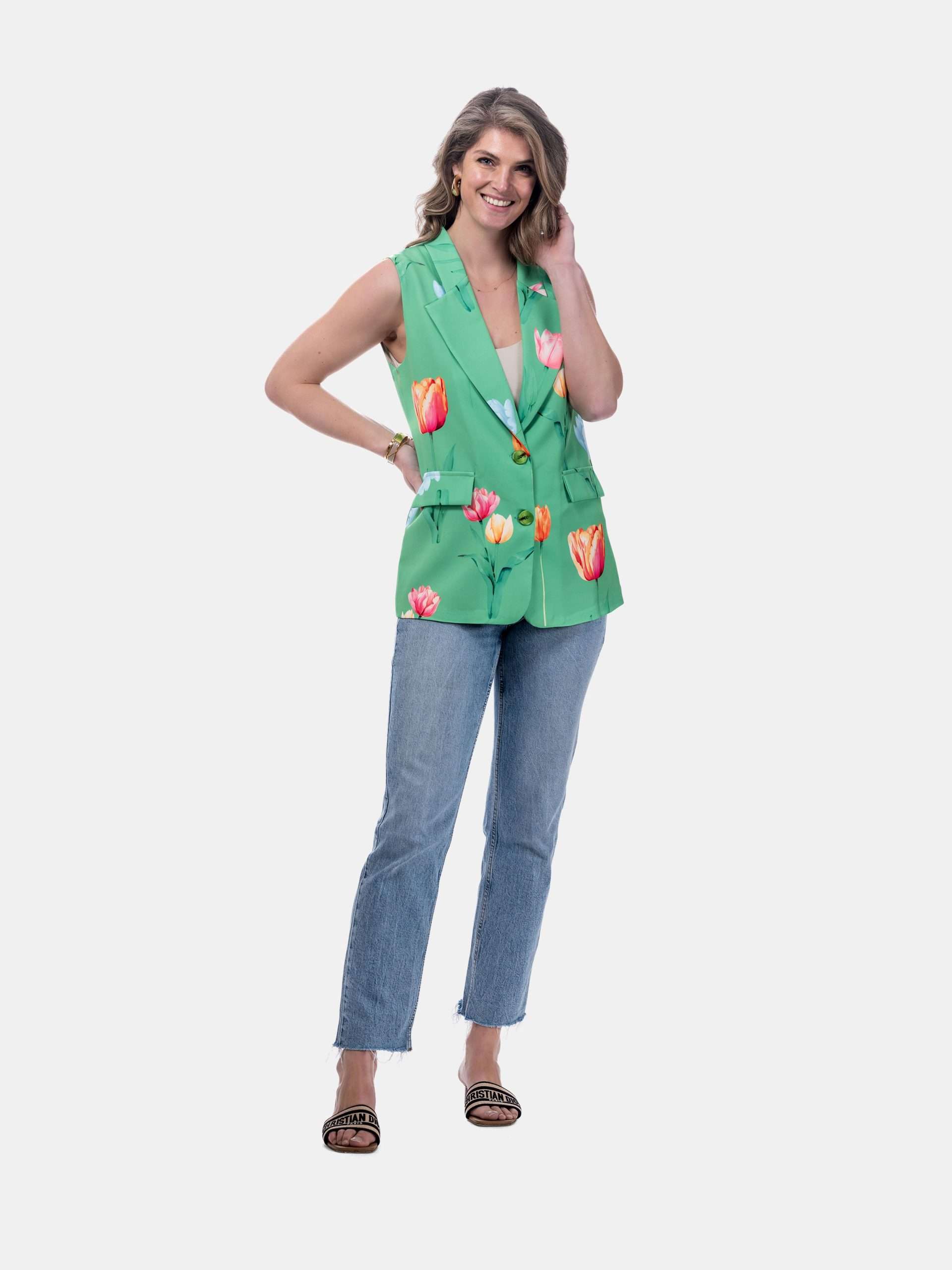 MUCHO GUSTO® Gilet Zanè Green Tulip Print