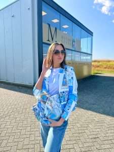 MUCHO GUSTO® Bag With Tied up Scarf Blue Heart Print