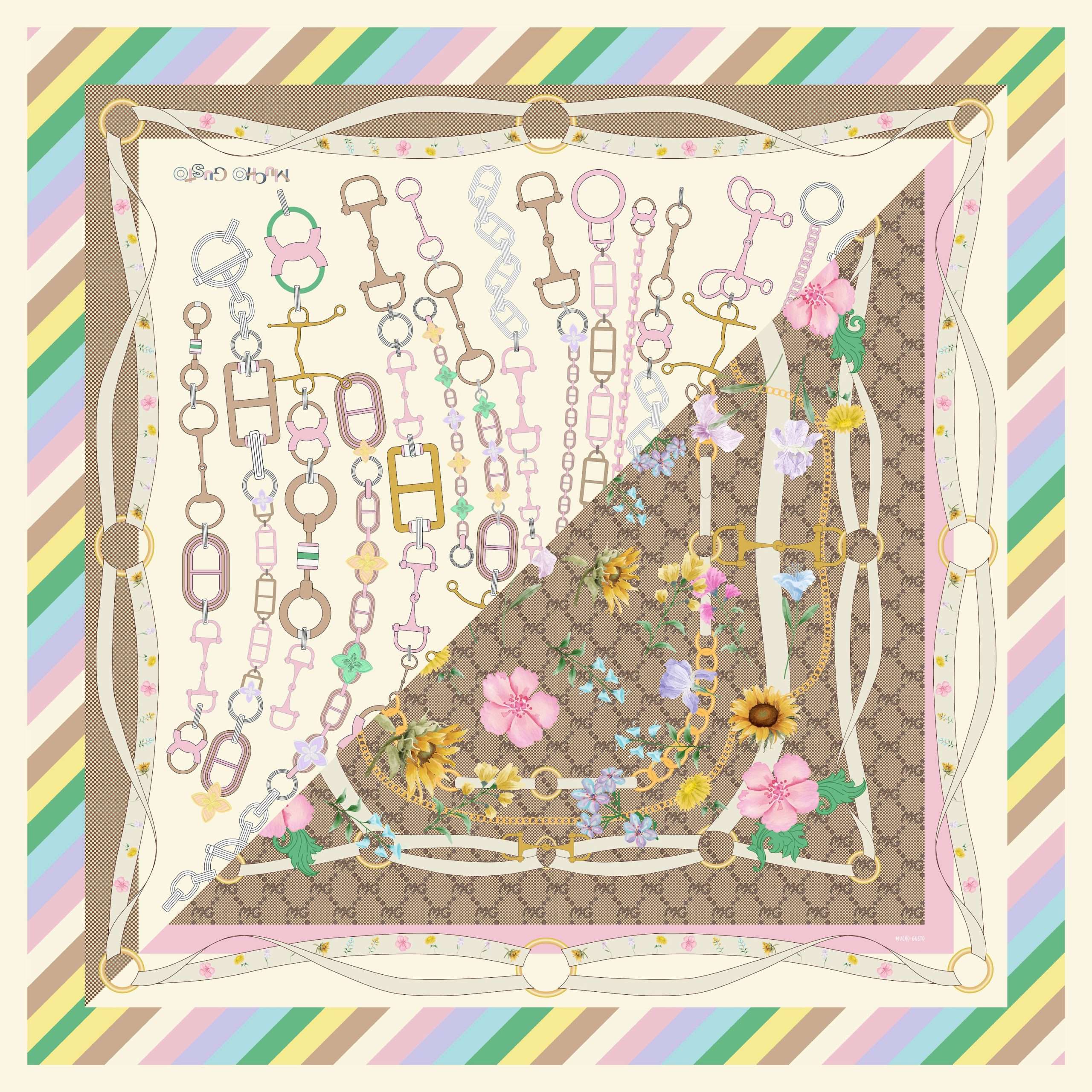 MUCHO GUSTO® Tas Met Opgebonden Sjaal Ketting Zonnebloemprint