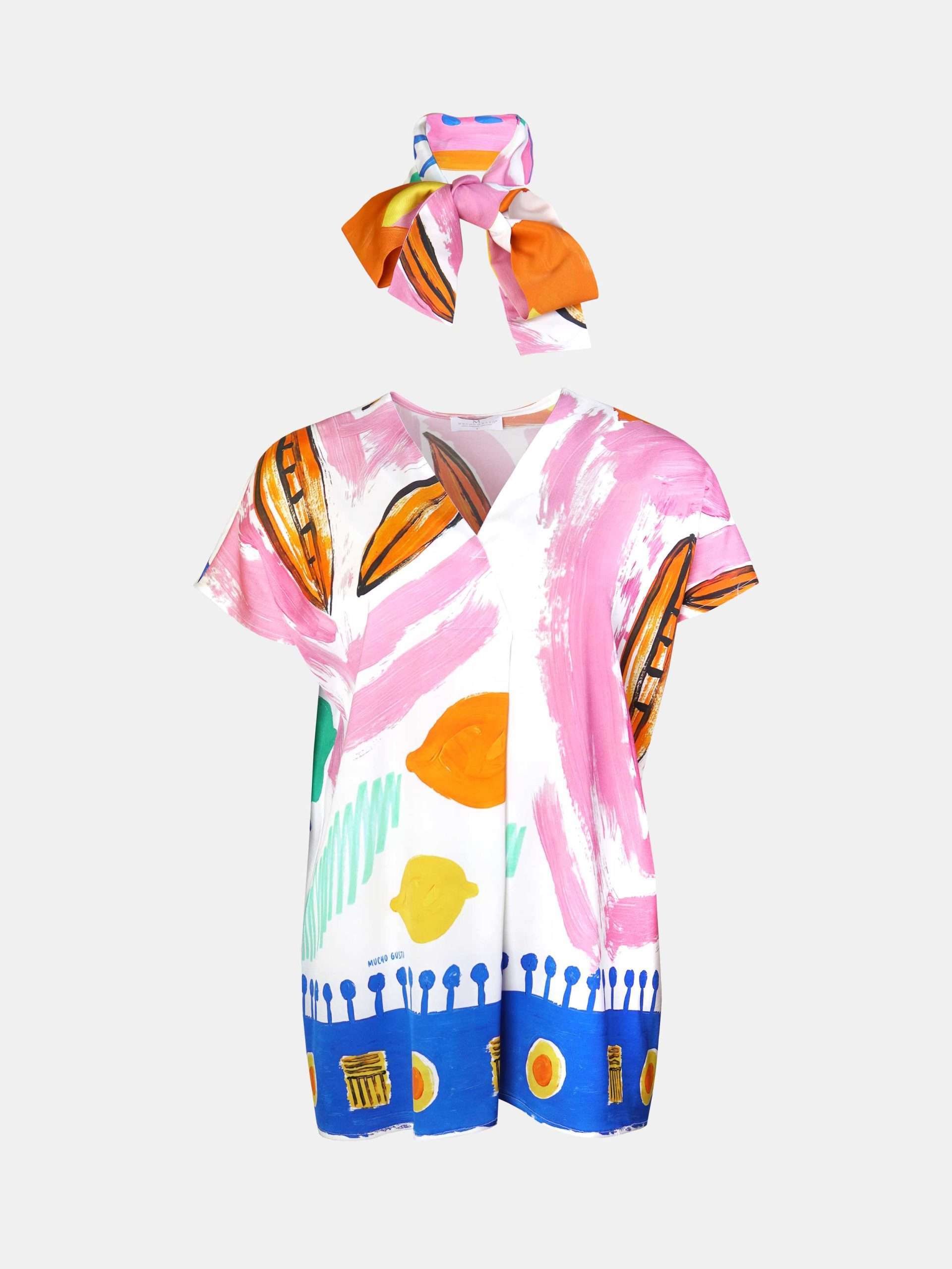 MUCHO GUSTO® Top Vittoria Bunt Bemalter Druck