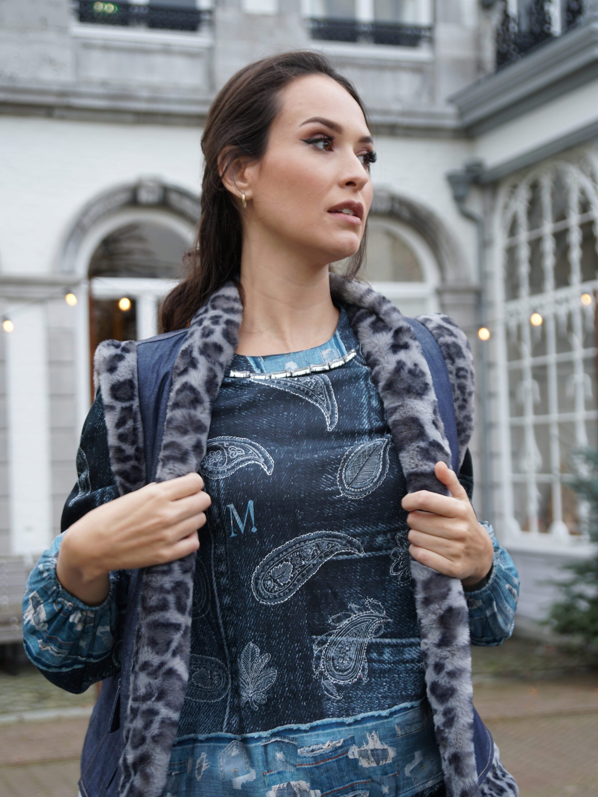 MUCHO GUSTO® Gilet Jeans Grey Leopard