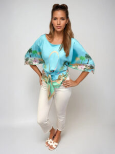 MUCHO GUSTO® Blouse Honolulu Turquoise Paradise Print