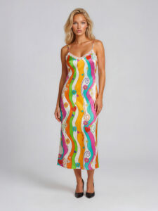 MUCHO GUSTO® Slip Dress Long Multicolor Wave Print