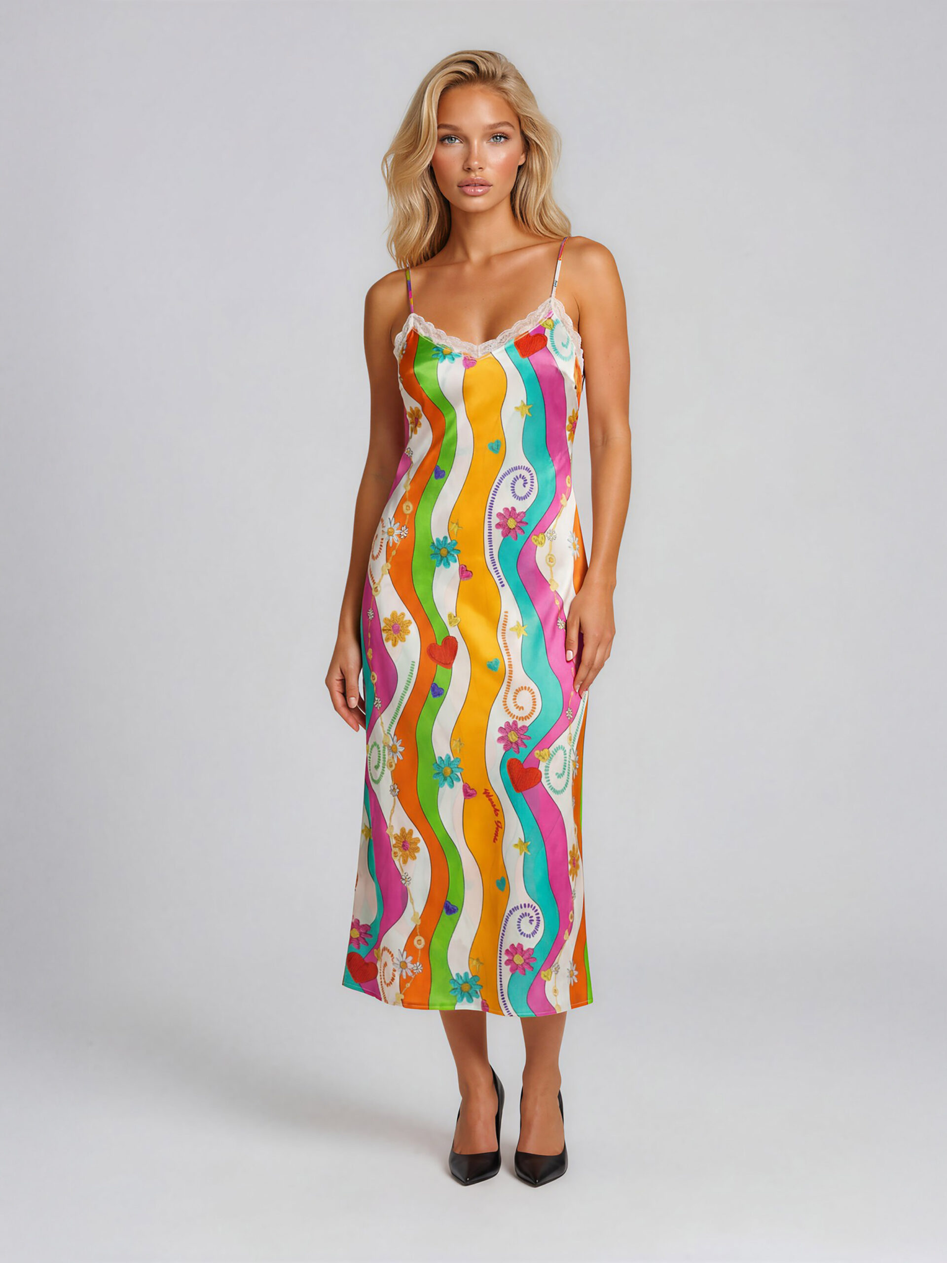 MUCHO GUSTO® Slip Dress Multicolor Wave Print