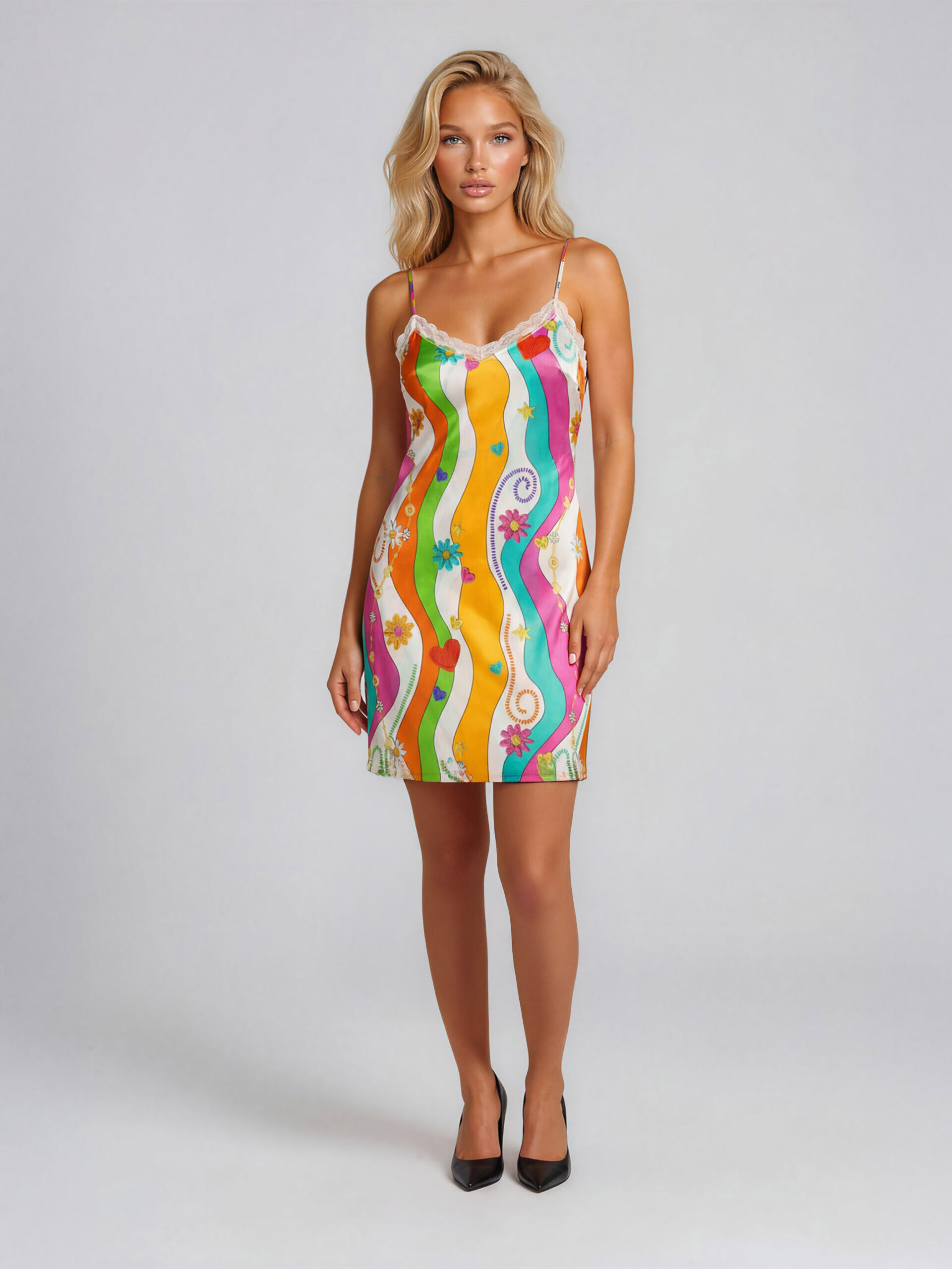 MUCHO GUSTO® Korte Slip Dress Veelkleurige Golfprint