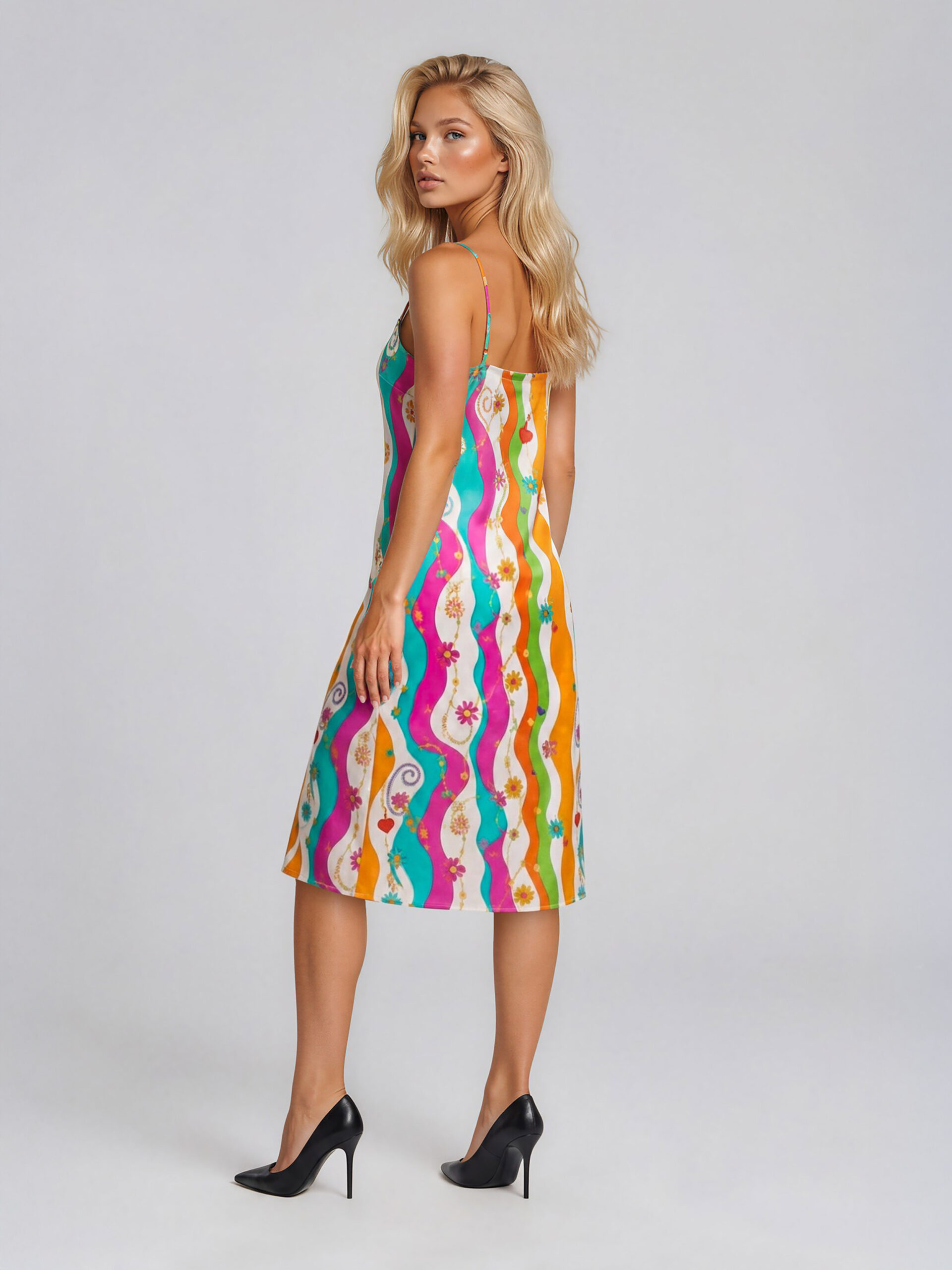 MUCHO GUSTO® Slip Dress Multicolor Wave Print