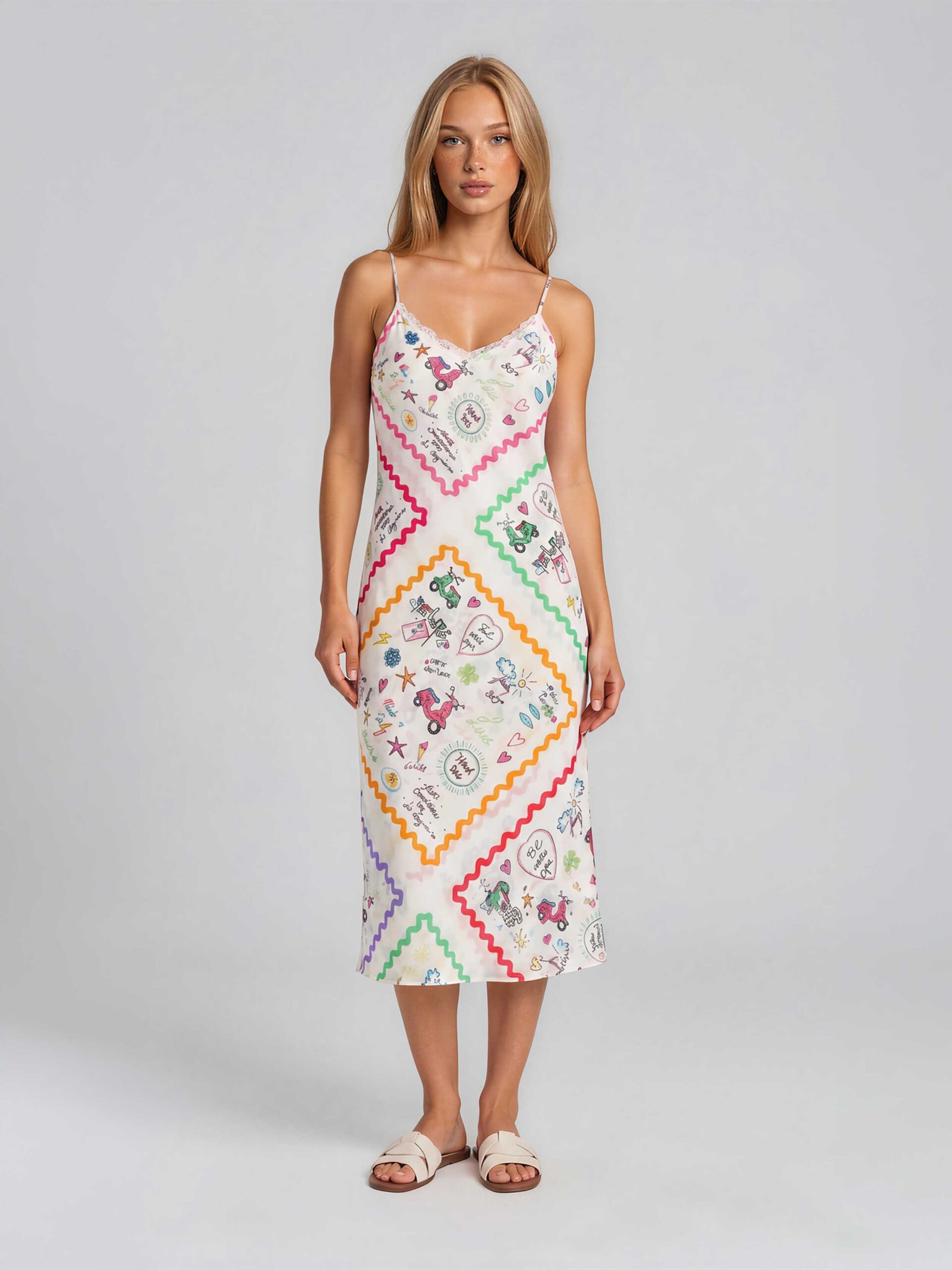 MUCHO GUSTO® Slip Dress Long Italian Elegance Patchwork