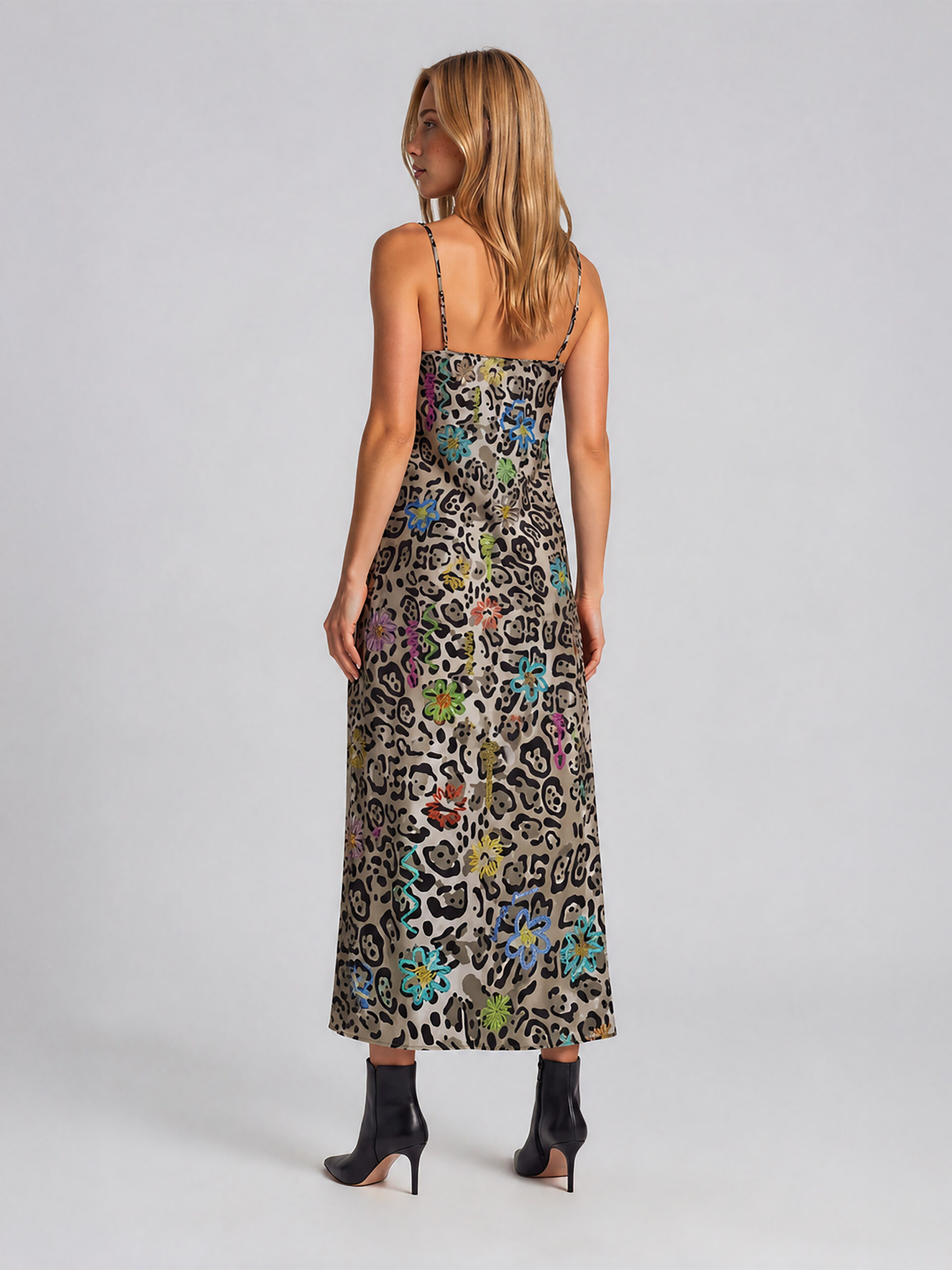 MUCHO GUSTO® Slip Dress Long Leopard Flower Elegance