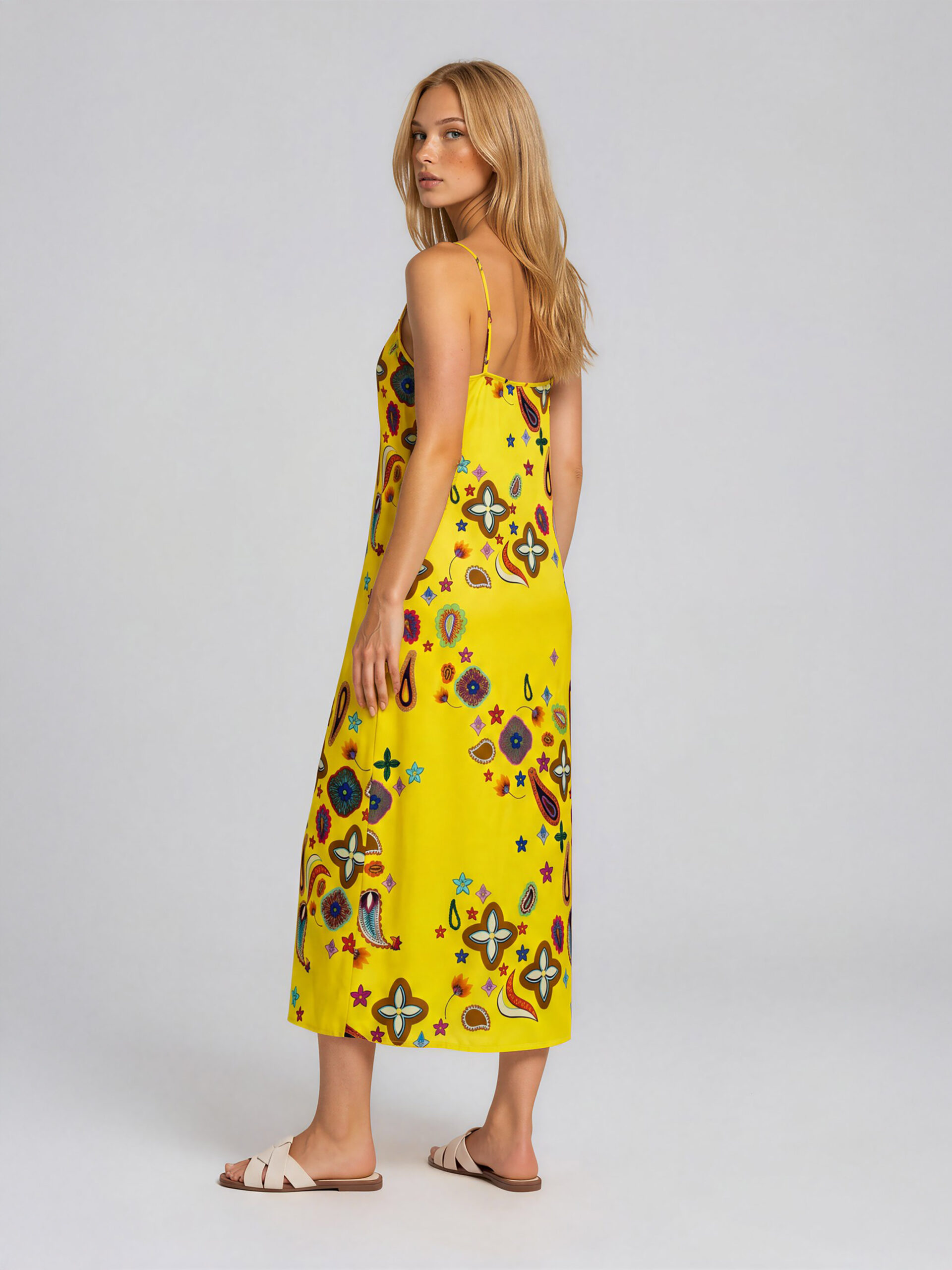 MUCHO GUSTO® Slip Dress Long Yellow Paisley Charm