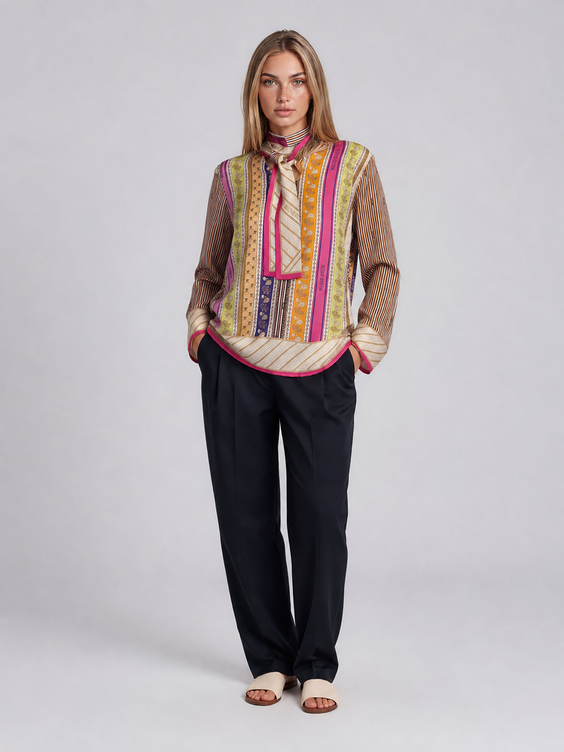 MUCHO GUSTO® Bluse Roma Paisley-Streifen-Patchwork