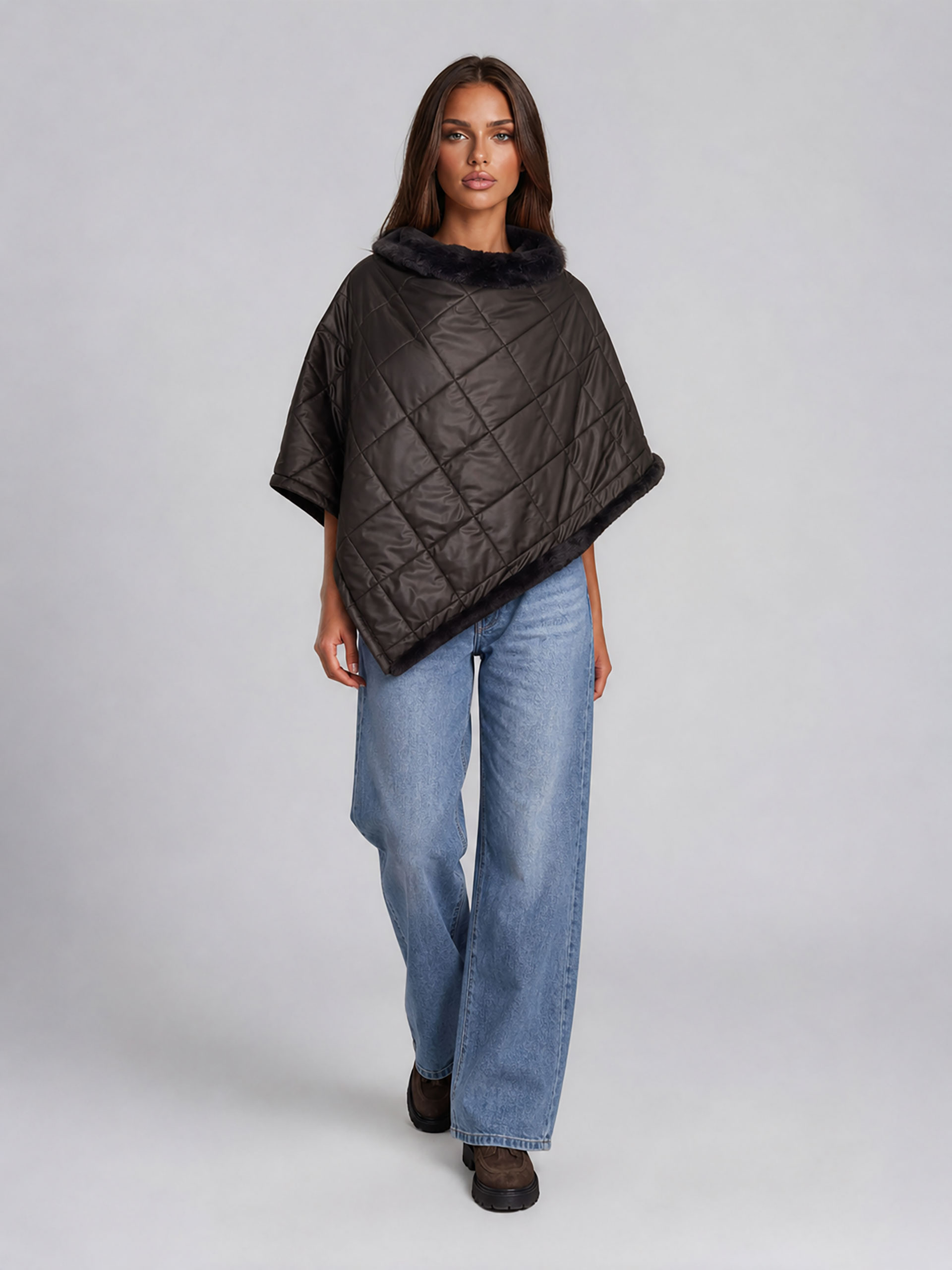 MUCHO GUSTO® Poncho Alto Badia Zwarte Ruitprint