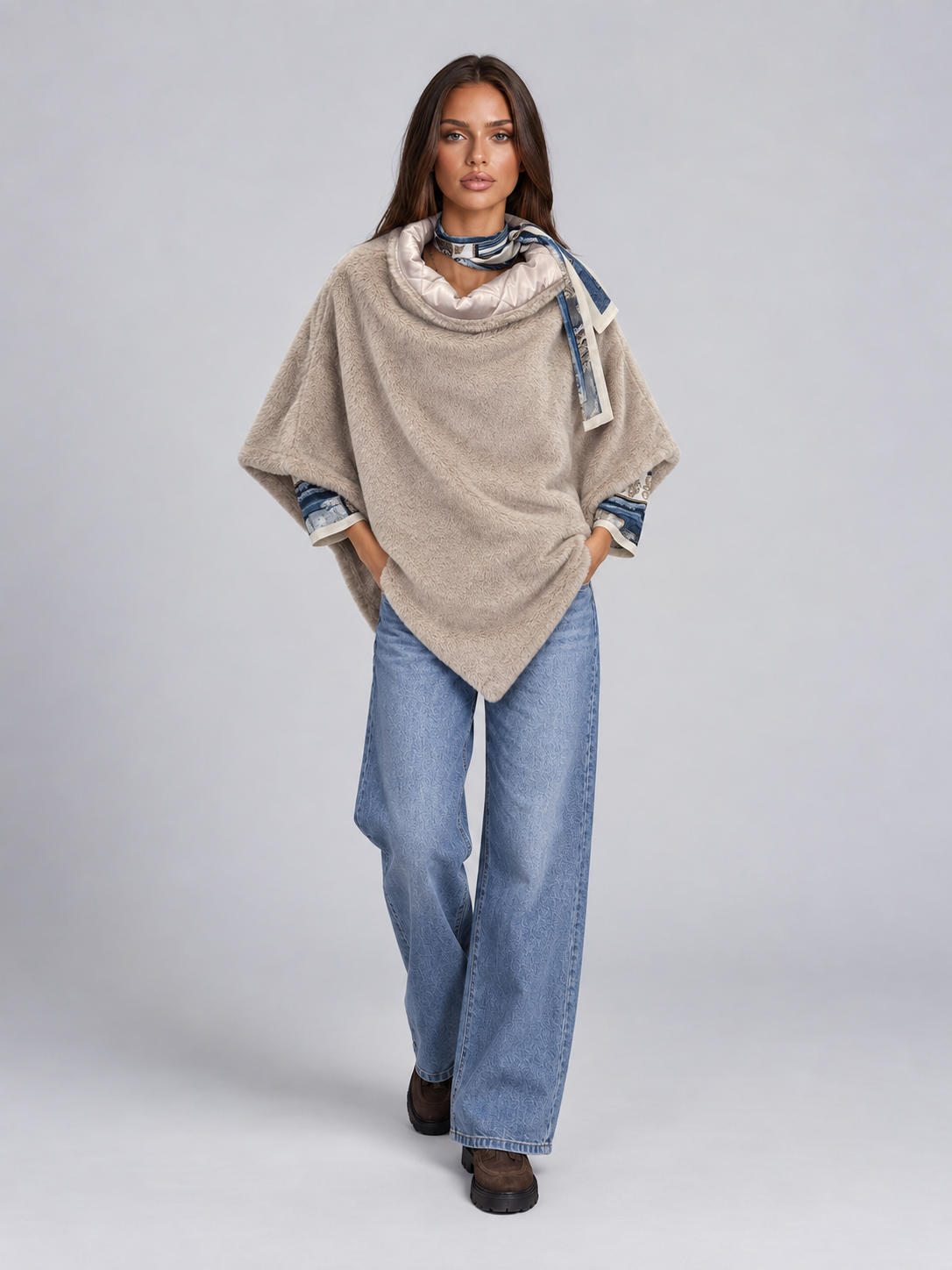 MUCHO GUSTO® Poncho Alto Badia Taupe Soft Elegance