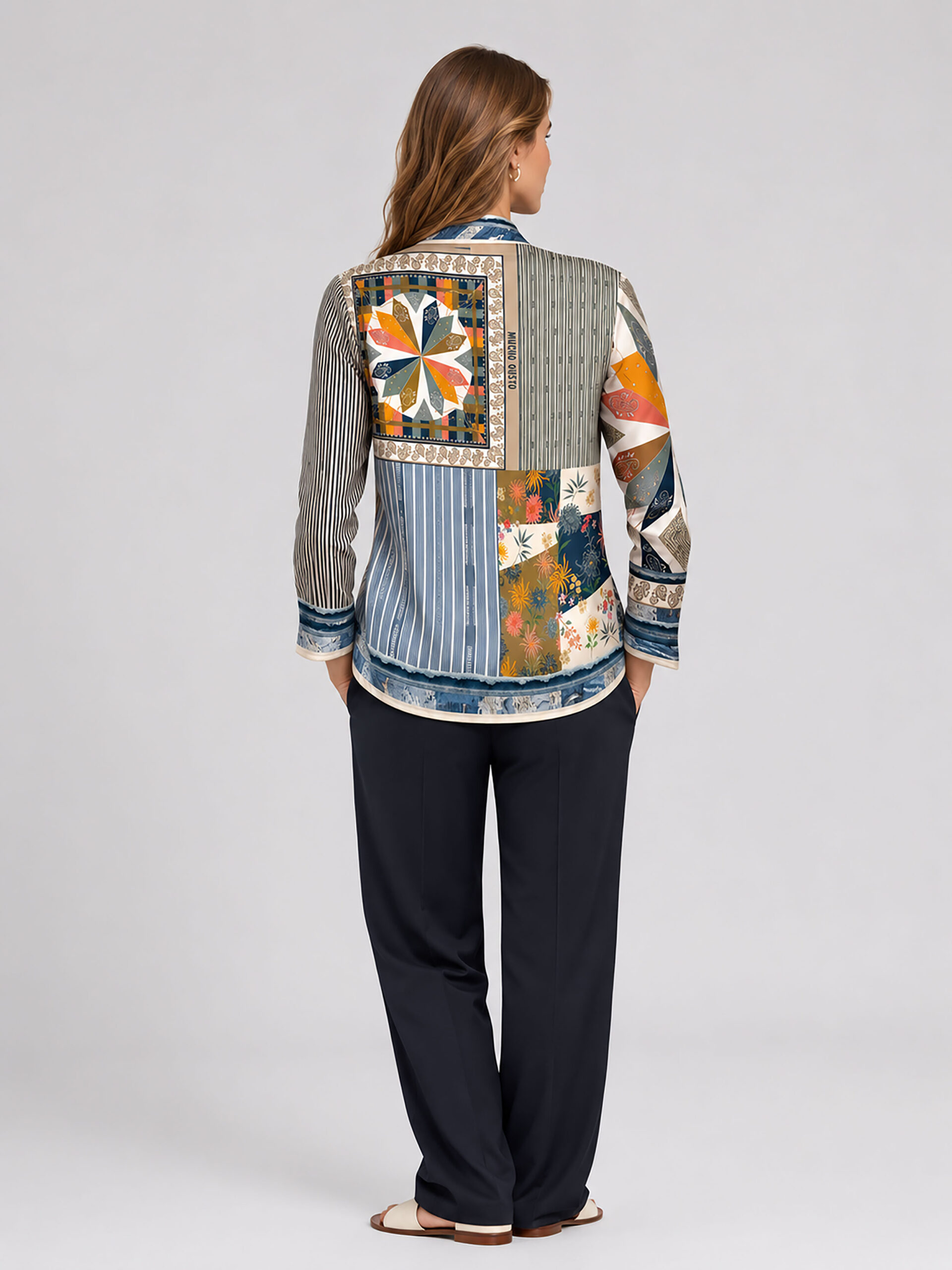 MUCHO GUSTO® Bluse Roma Denim-Patchwork