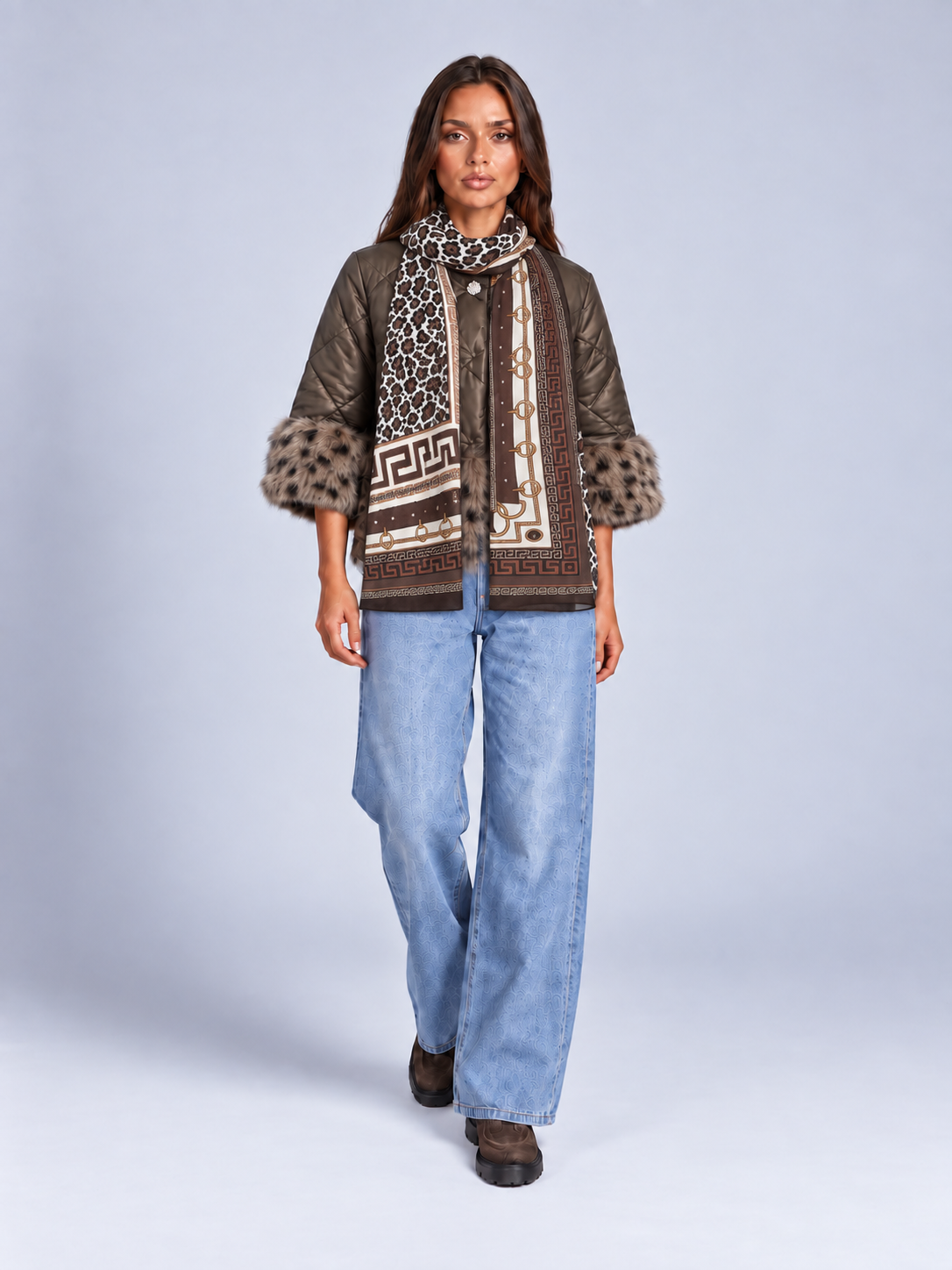 MUCHO GUSTO® Viscose Scarf Brown Leopard Elegance