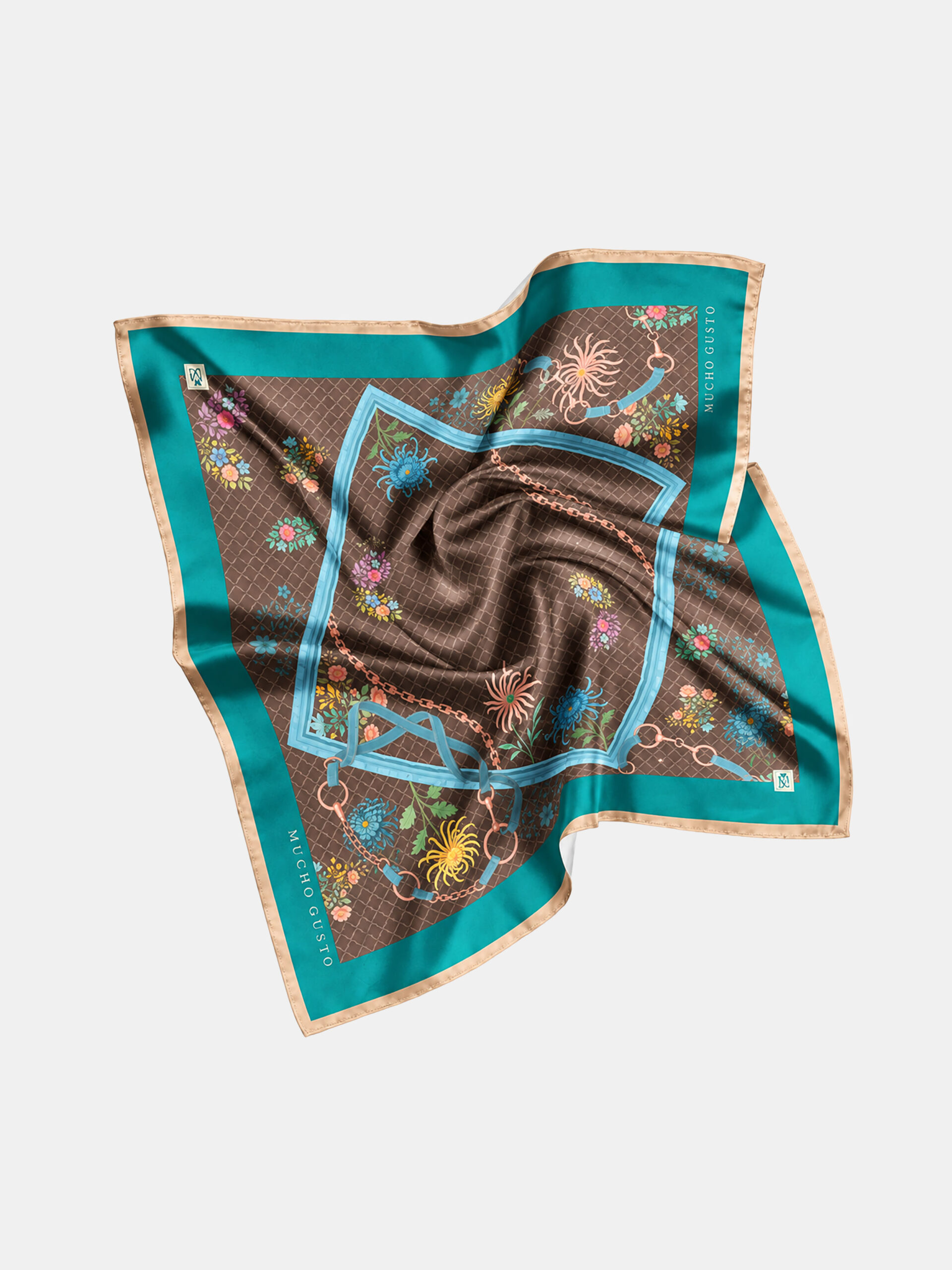 MUCHO GUSTO® Scarf New York Mocha Turquoise Bloom