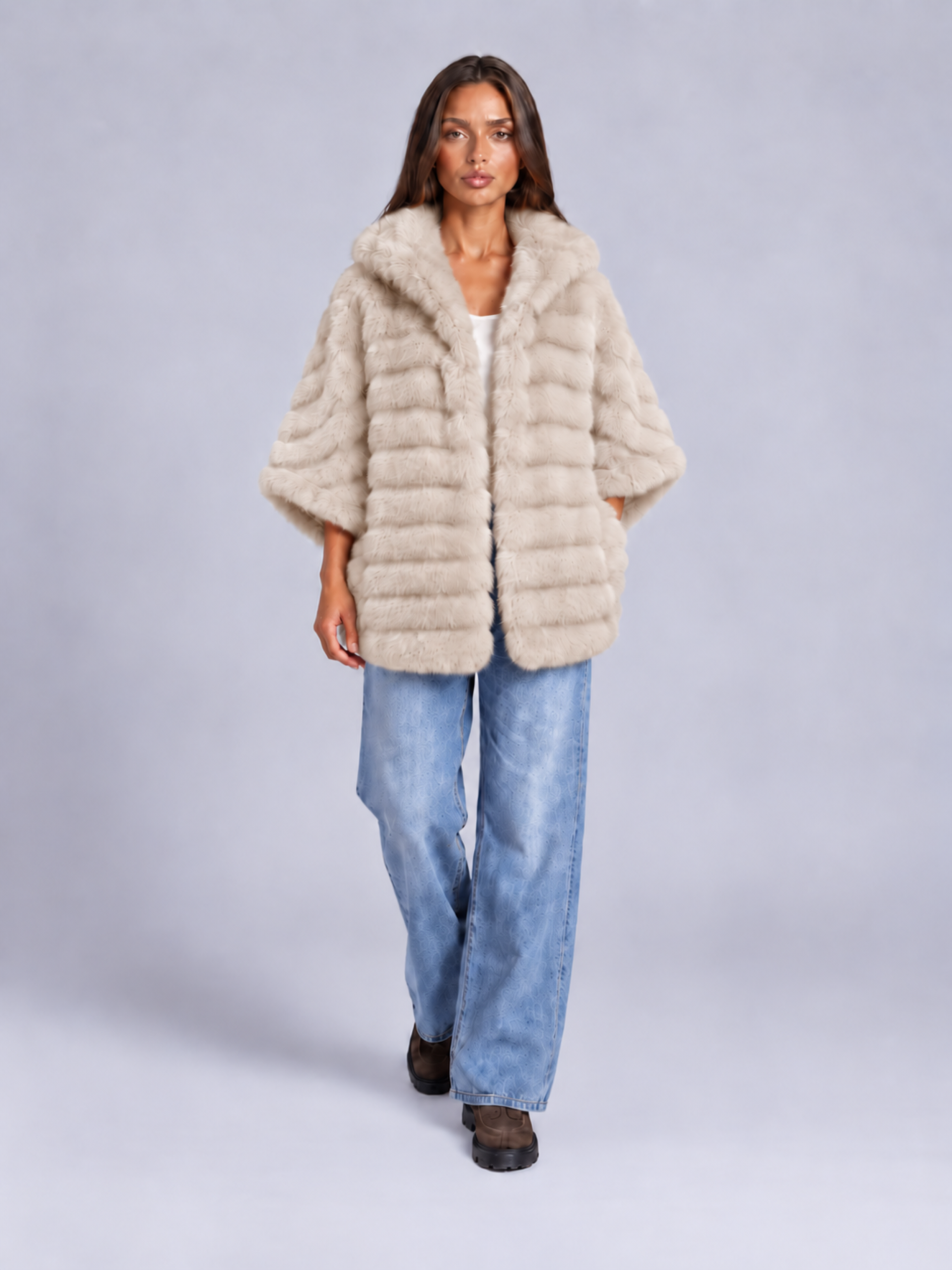 MUCHO GUSTO® Poncho Aspen Beige Fake Fur