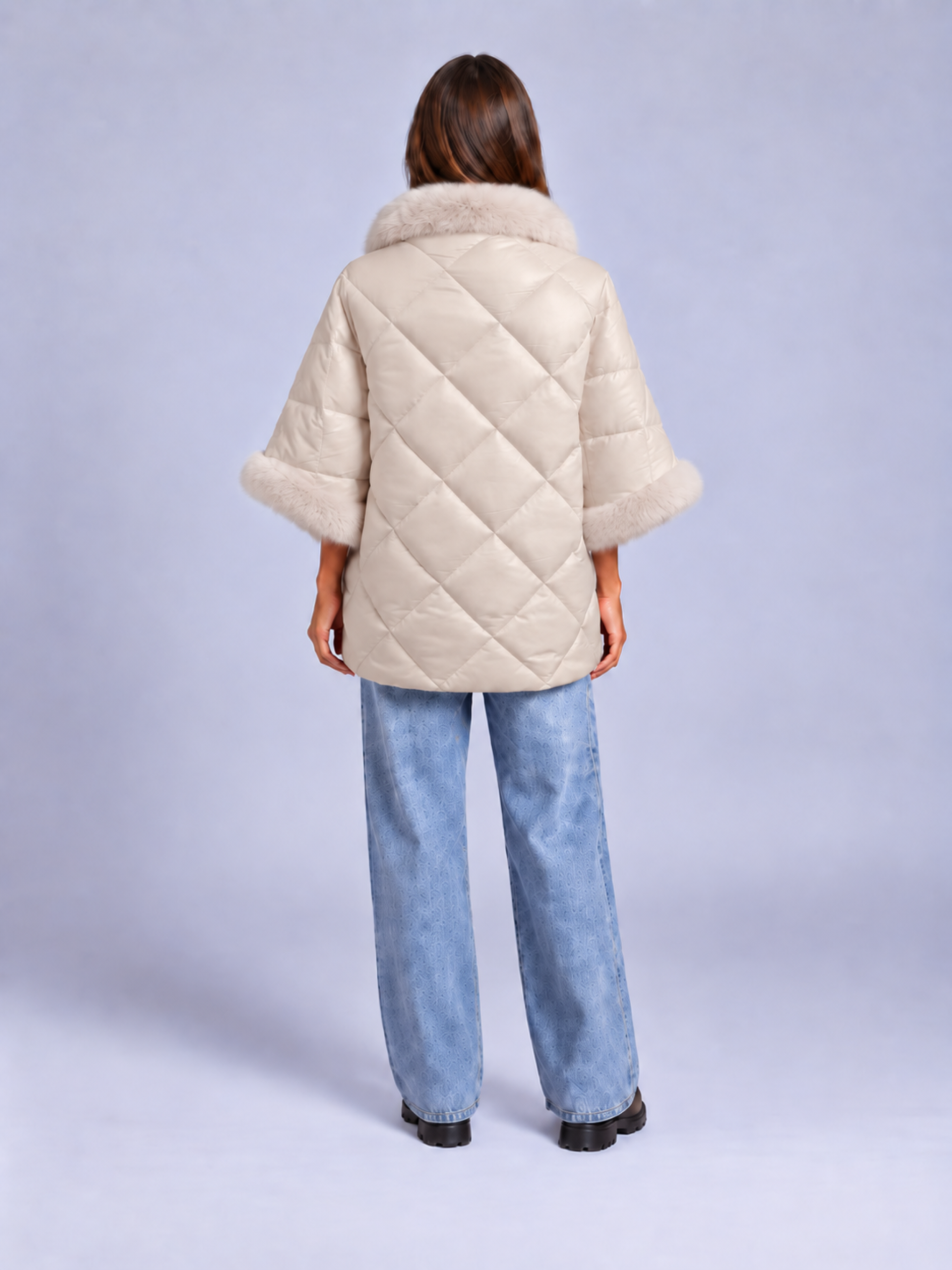 MUCHO GUSTO® Poncho Aspen Beige Nep Bont
