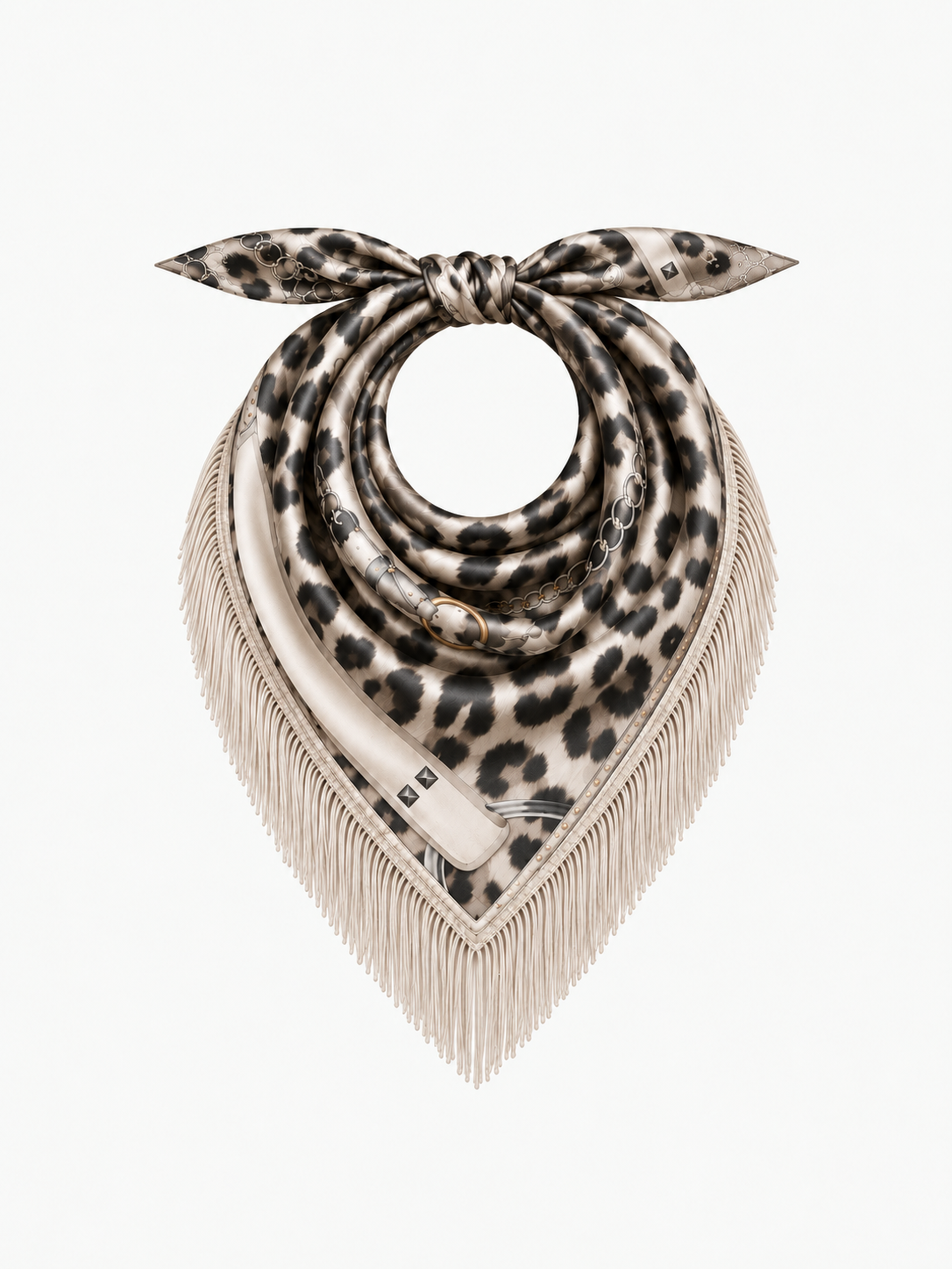 MUCHO GUSTO® Scarf Abu Dhabi Fringes Leopard Chain Elegance